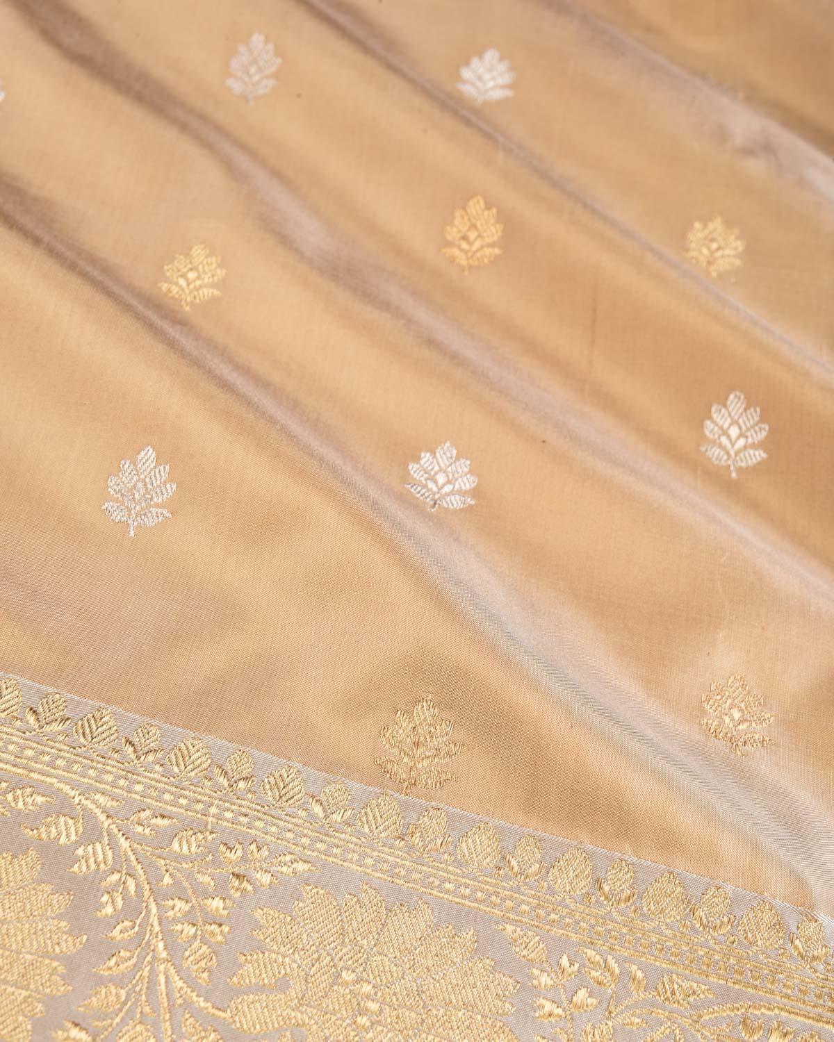 Beige Banarasi Gold & Silver Zari Buti Kadhuan Brocade Handwoven Katan Silk Saree - By HolyWeaves, Benares