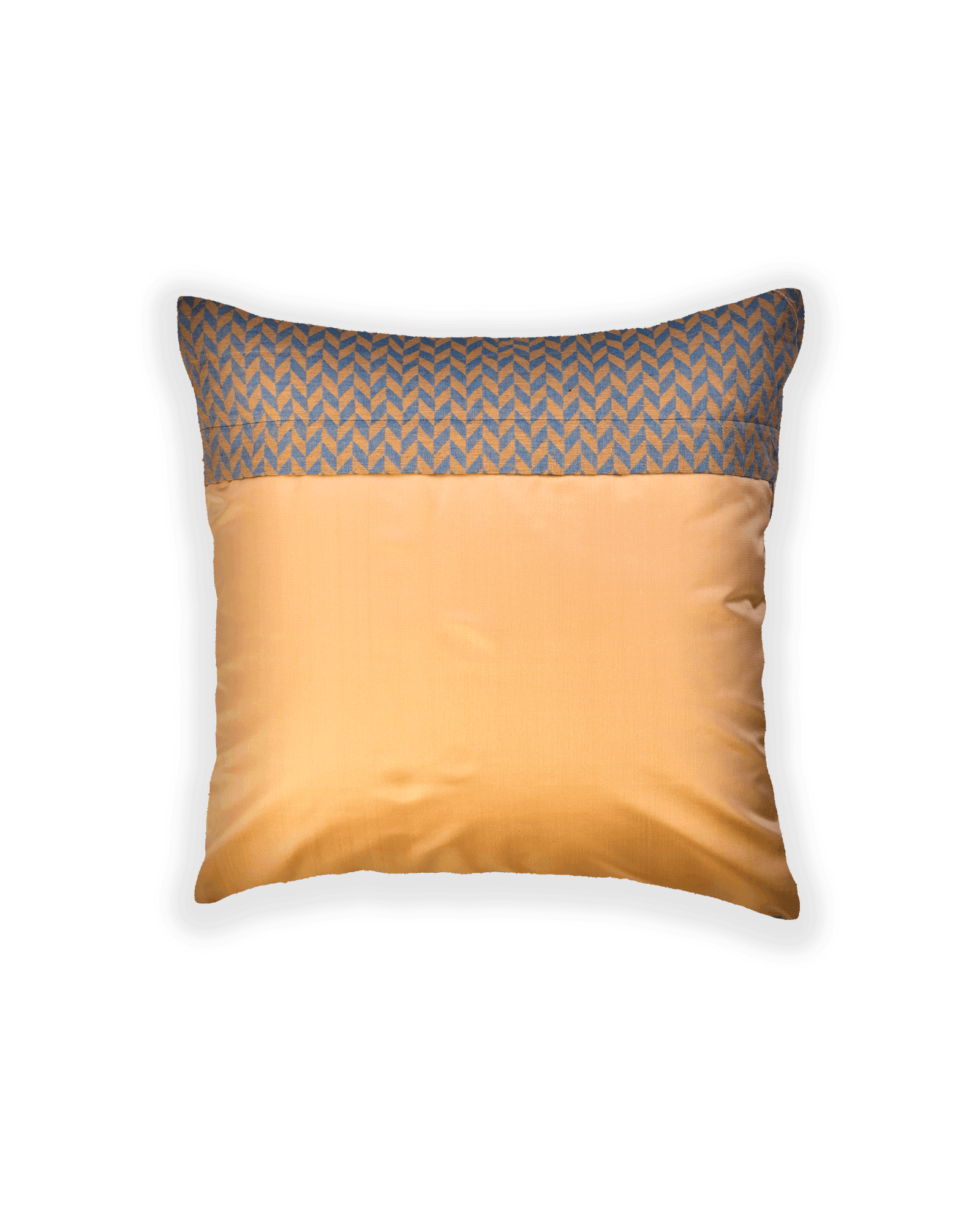 Beige Banarasi Herring Bone Cotton Silk Cushion Cover 16" - By HolyWeaves, Benares