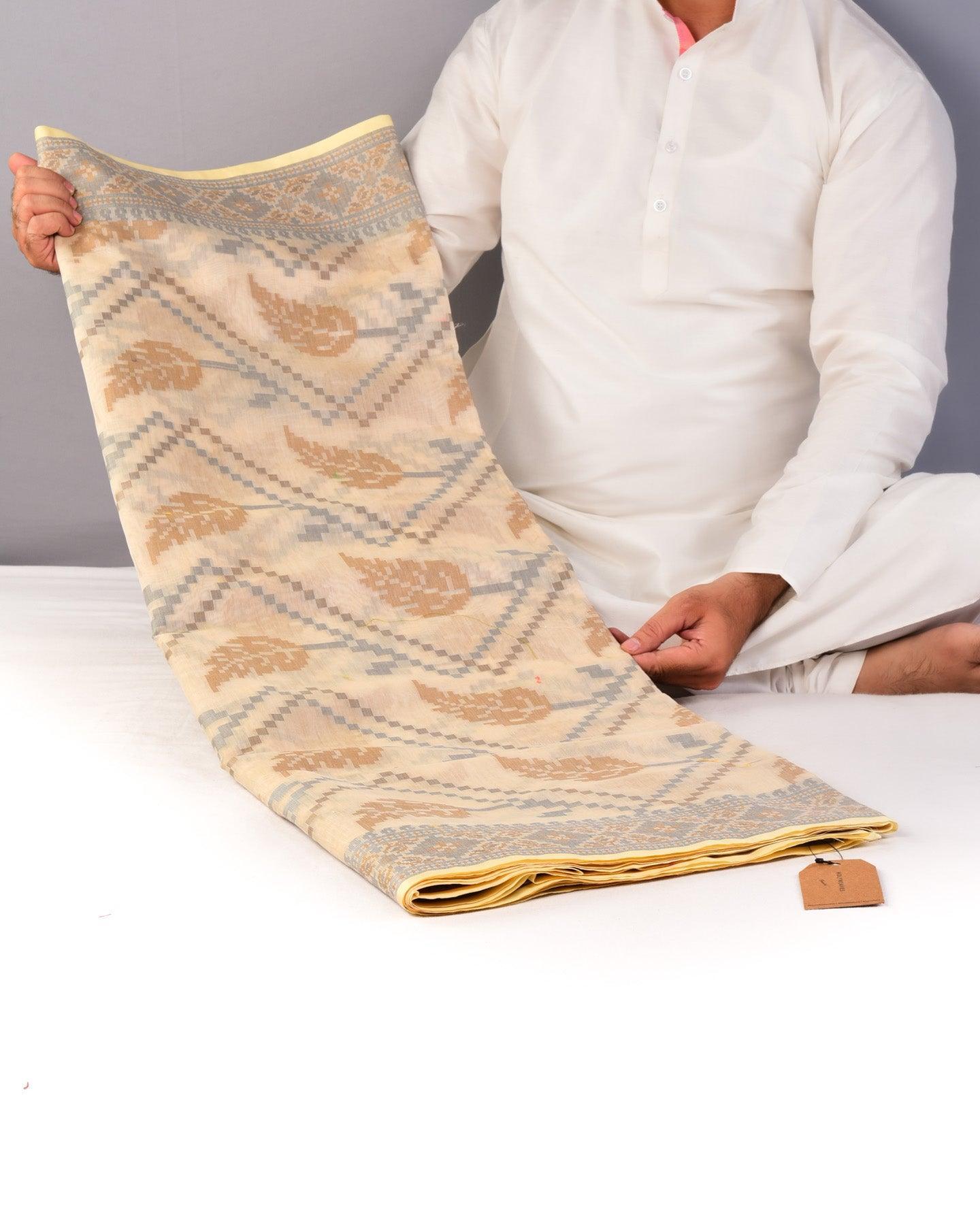 Beige Banarasi Resham Jaal Cutwork Brocade Woven Cotton Silk Saree - By HolyWeaves, Benares