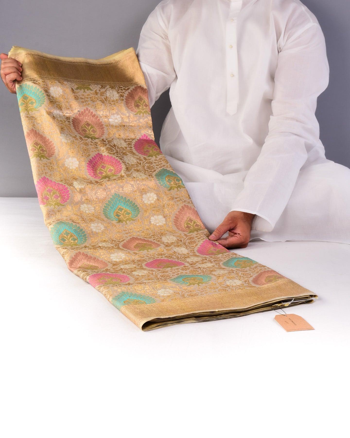 Beige Banarasi Shaded Meena Cutwork Brocade Handwoven Katan Silk Saree - By HolyWeaves, Benares