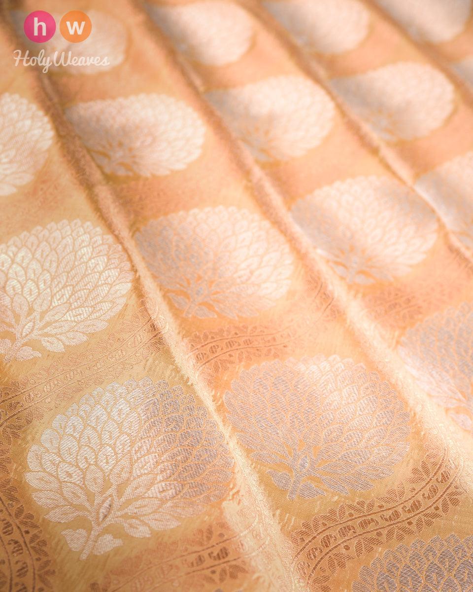 Beige Banarasi Sona-Rupa Alfi (अल्फ़ी) Cutwork Brocade Handwoven Dupion Silk Fabric - By HolyWeaves, Benares