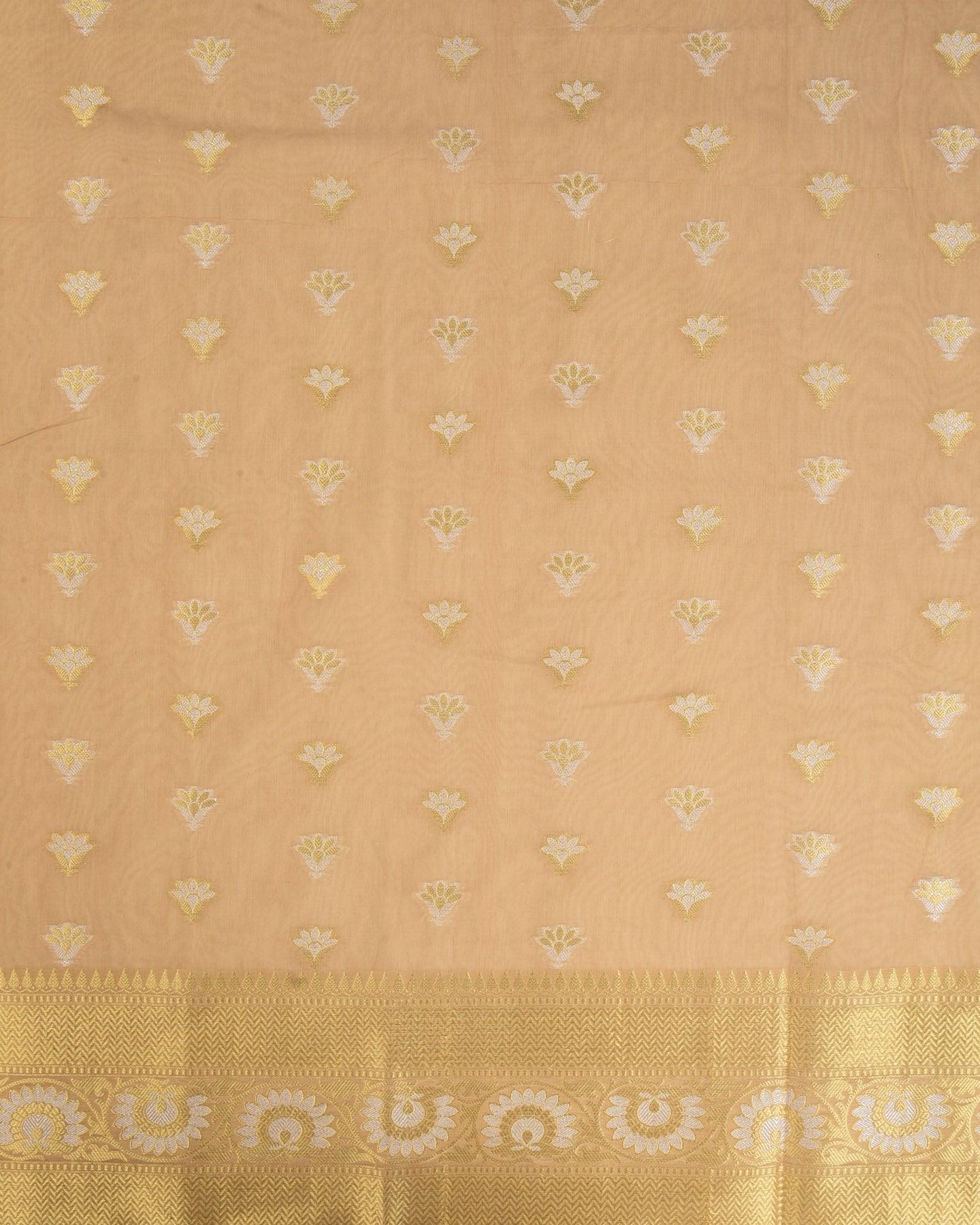 Beige Banarasi Sona Rupa Zari Cutwork Brocade Woven Cotton Silk Saree - By HolyWeaves, Benares