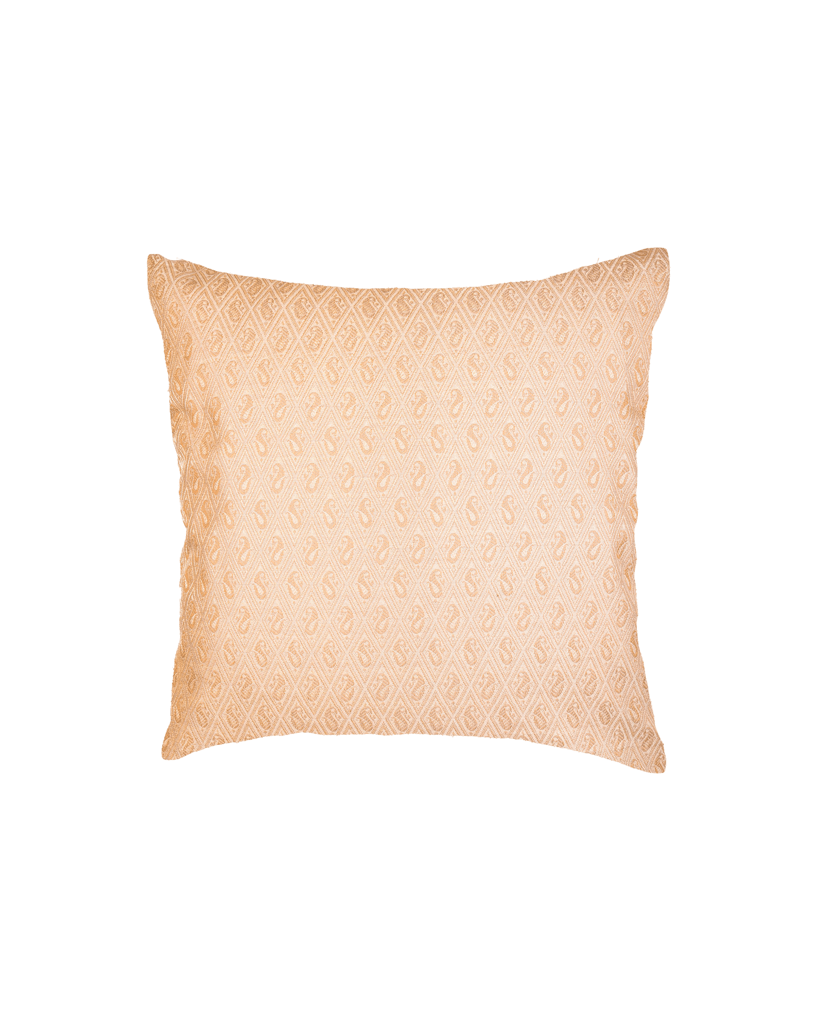 Beige Banarasi Tanchoi Cotton Silk Cushion Cover 16" - By HolyWeaves, Benares