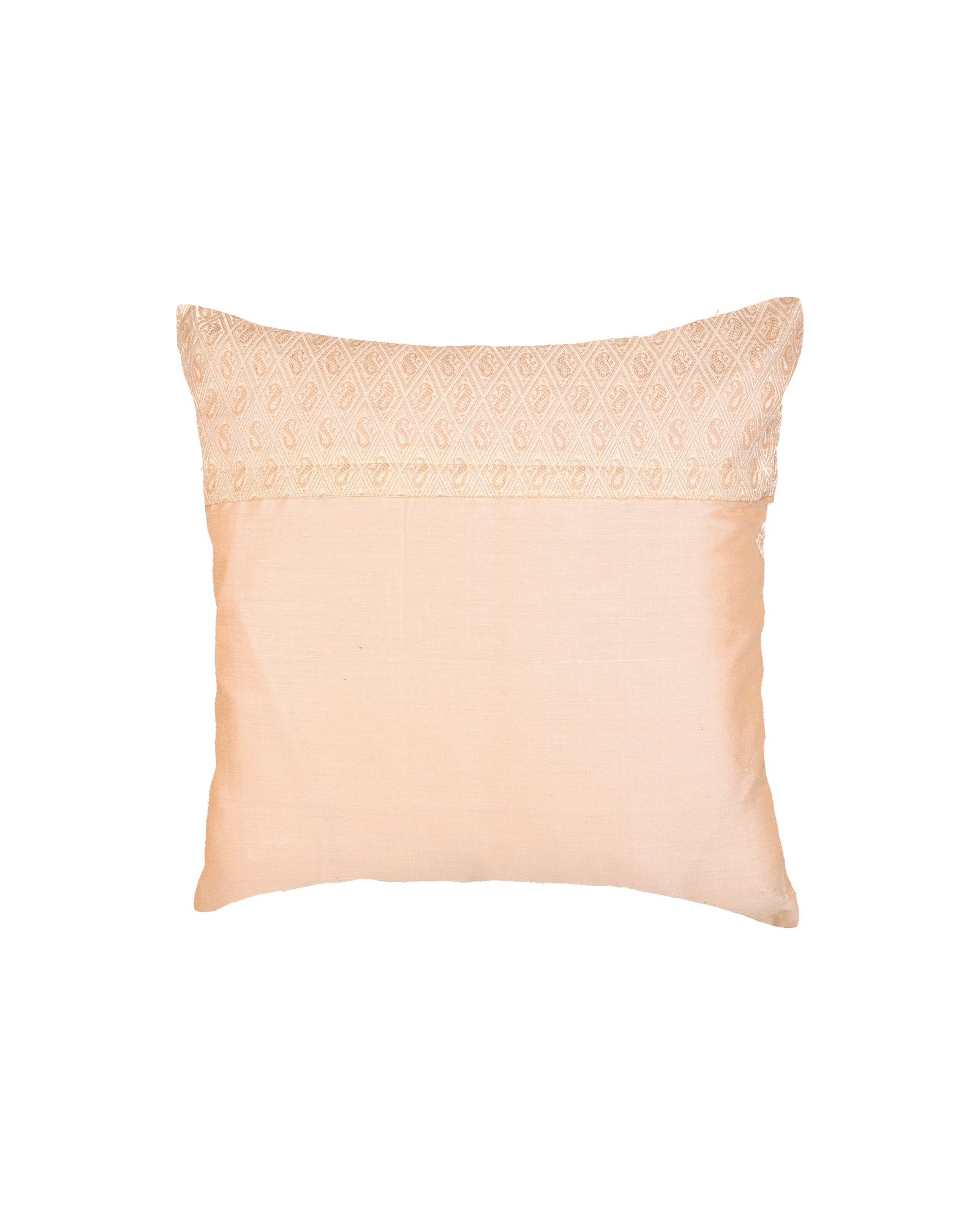 Beige Banarasi Tanchoi Cotton Silk Cushion Cover 16" - By HolyWeaves, Benares