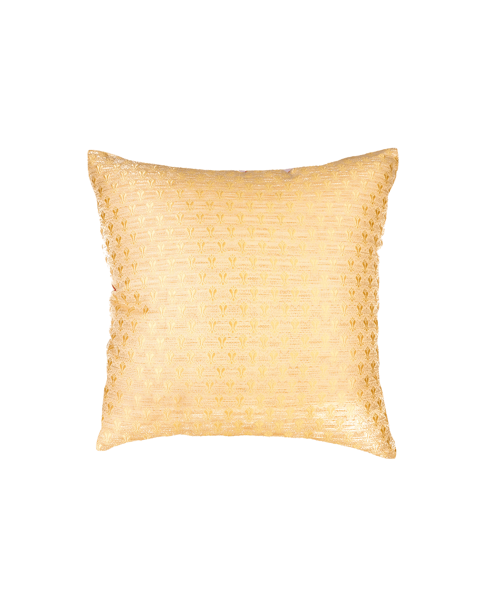 Beige Banarasi Tanchoi Viscose Silk Cushion Cover 16" - By HolyWeaves, Benares