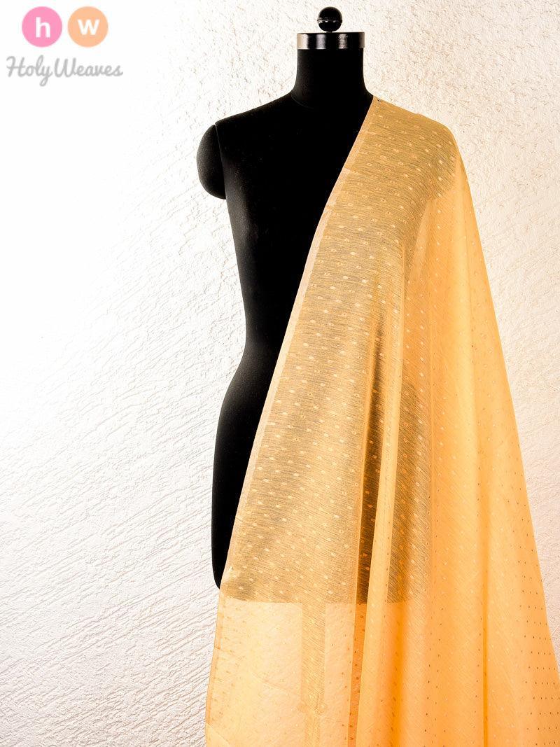 Beige Cotton Silk Cutwork Brocade Handwoven Fabric - By HolyWeaves, Benares