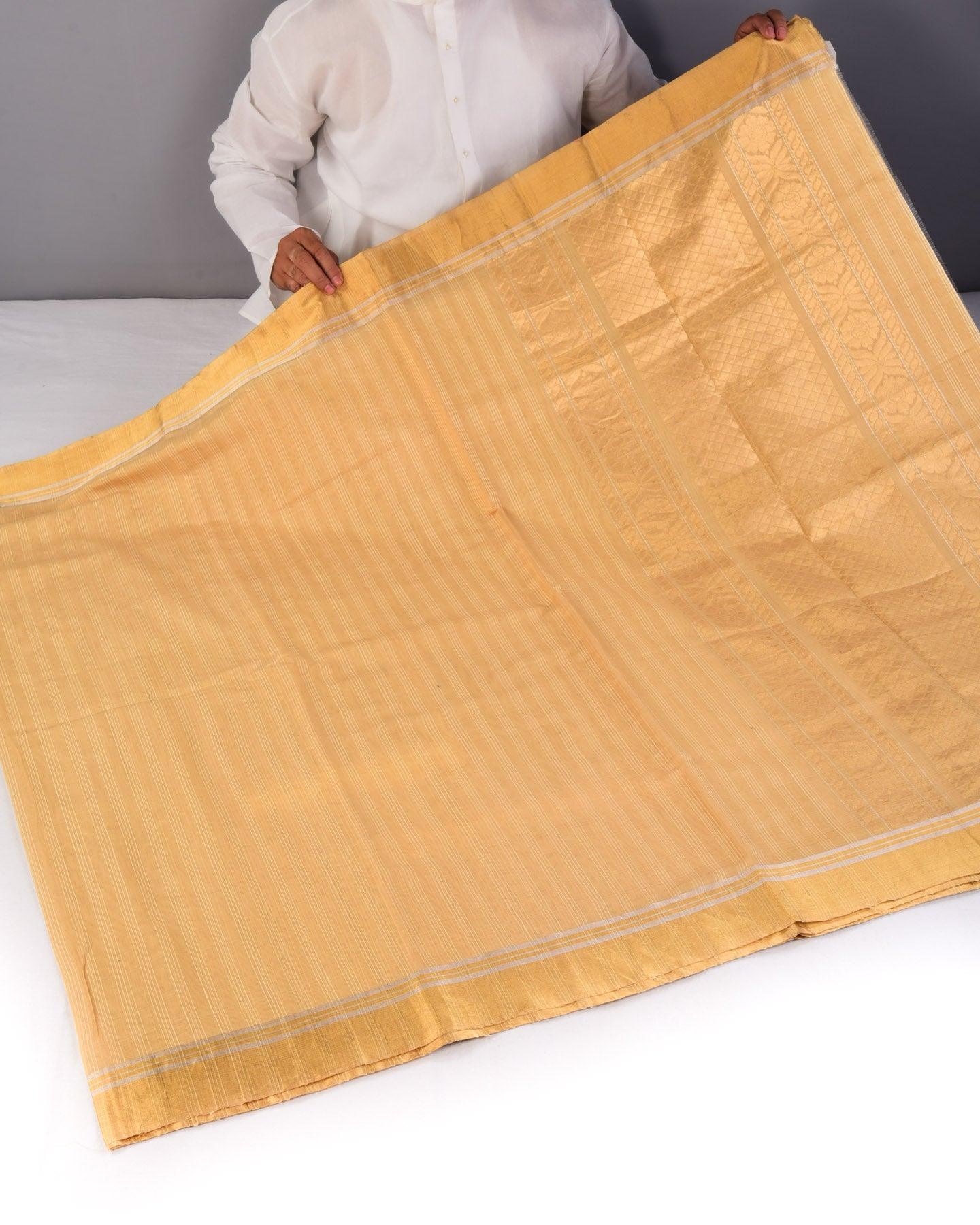 Beige Cutwork Brocade Handwoven Cotton Silk Saree - By HolyWeaves, Benares