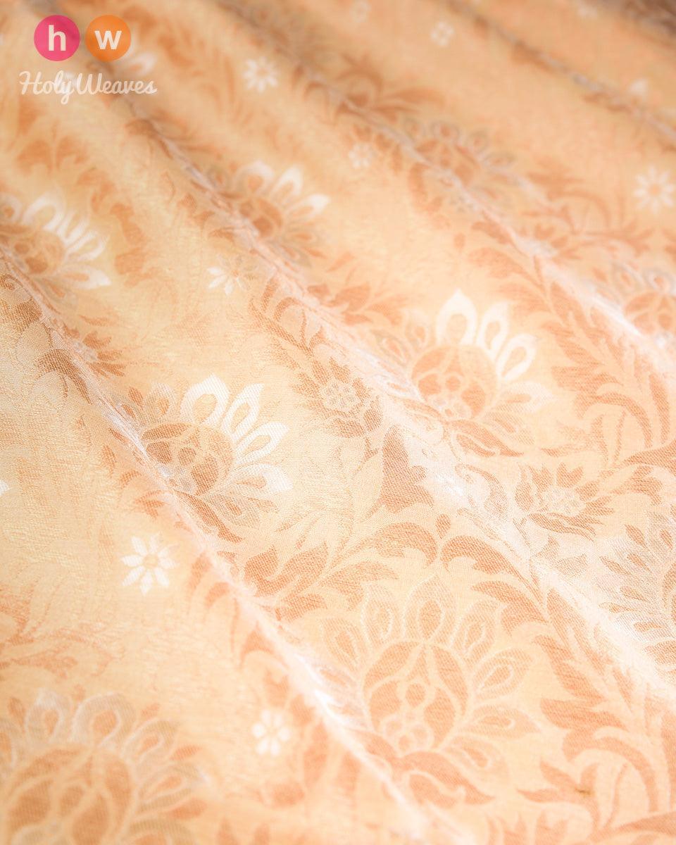 Beige Cutwork Brocade Handwoven Muga Silk Fabric - By HolyWeaves, Benares
