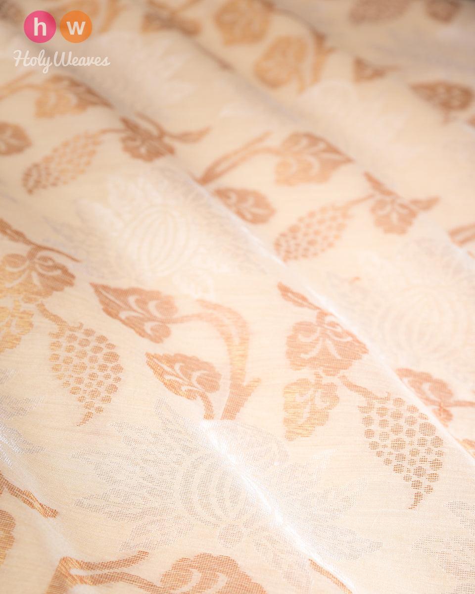 Beige Cutwork Brocade Handwoven Resham Muga Gold-Silver Silk Fabric - By HolyWeaves, Benares