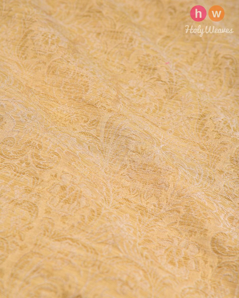 Beige Damask Jacquard Handwoven Linen Cotton Fabric - By HolyWeaves, Benares