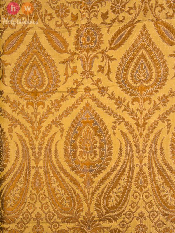 Beige Handwoven Kimkhwab Brocade Fabric - By HolyWeaves, Benares
