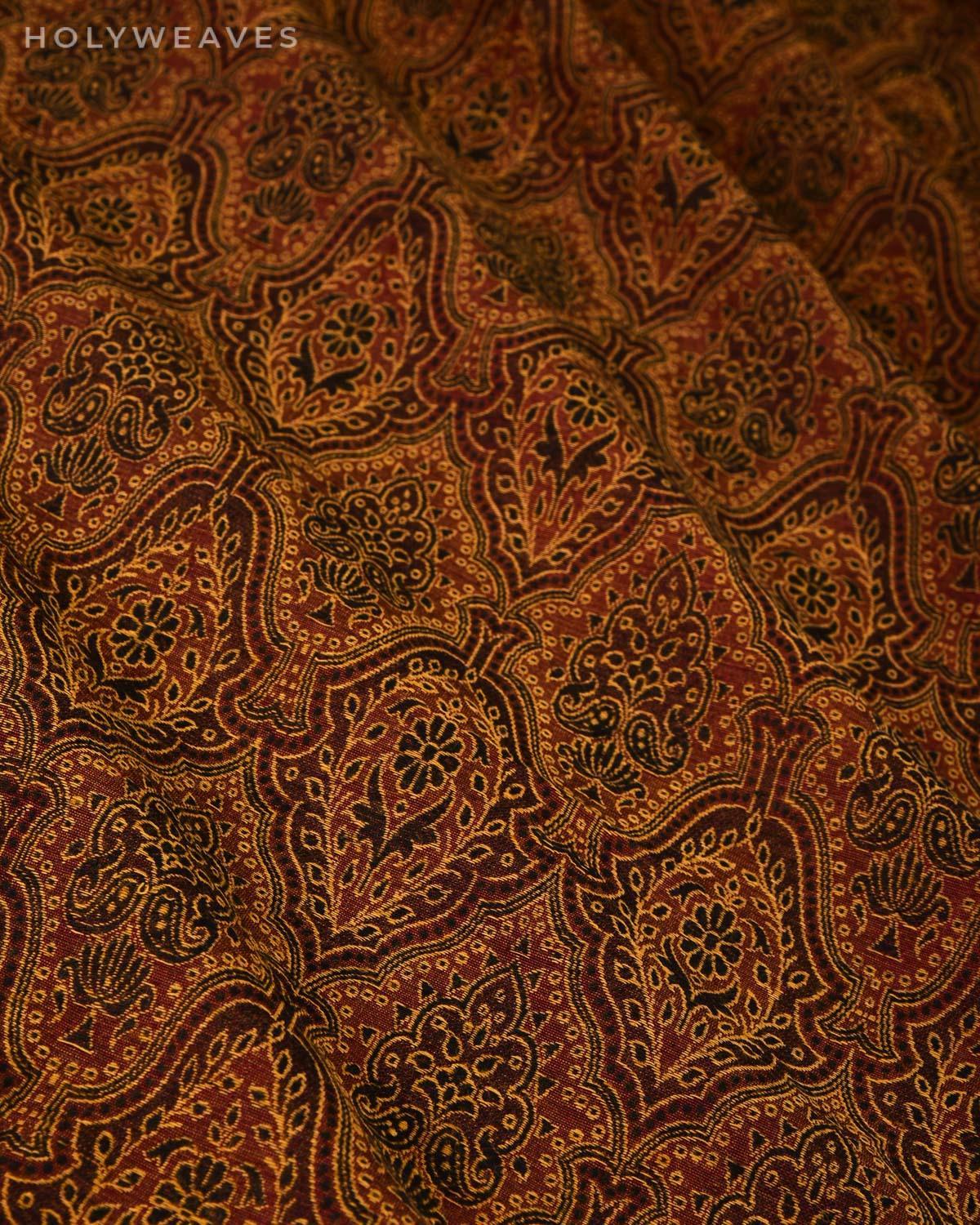 Beige on Maroon Banarasi Alfi Jamawar Handwoven Silk-wool Shawl - By HolyWeaves, Benares