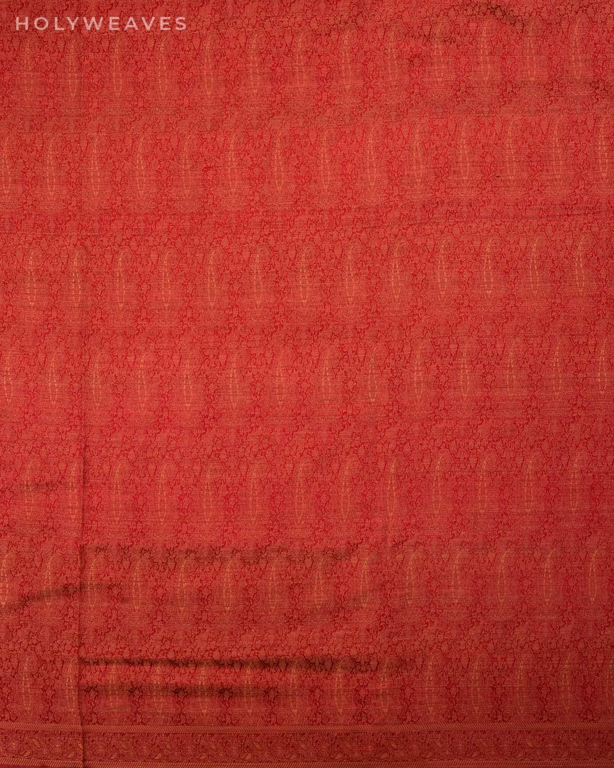 Beige On Red Banarasi Alfi Paisley Jamawar Handwoven Silk-wool Shawl - By HolyWeaves, Benares