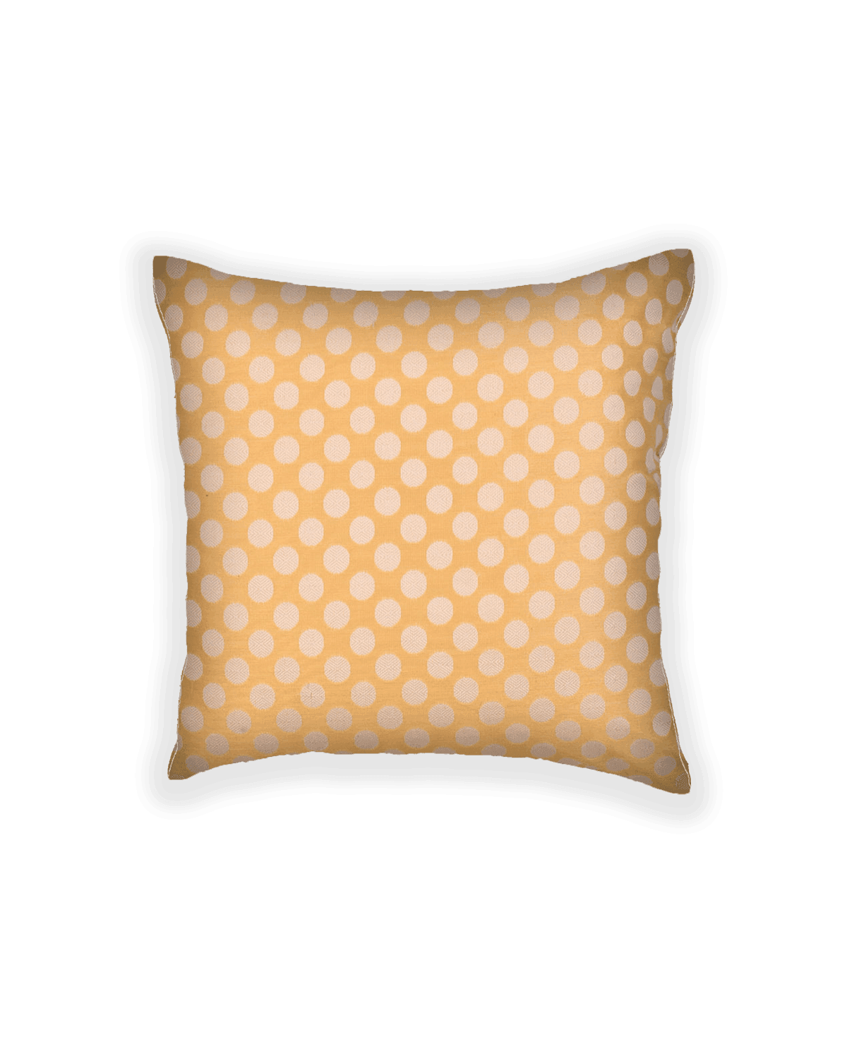Beige Resham Polka Dots Brocade Woven Poly Cotton Cushion Cover 16" - By HolyWeaves, Benares
