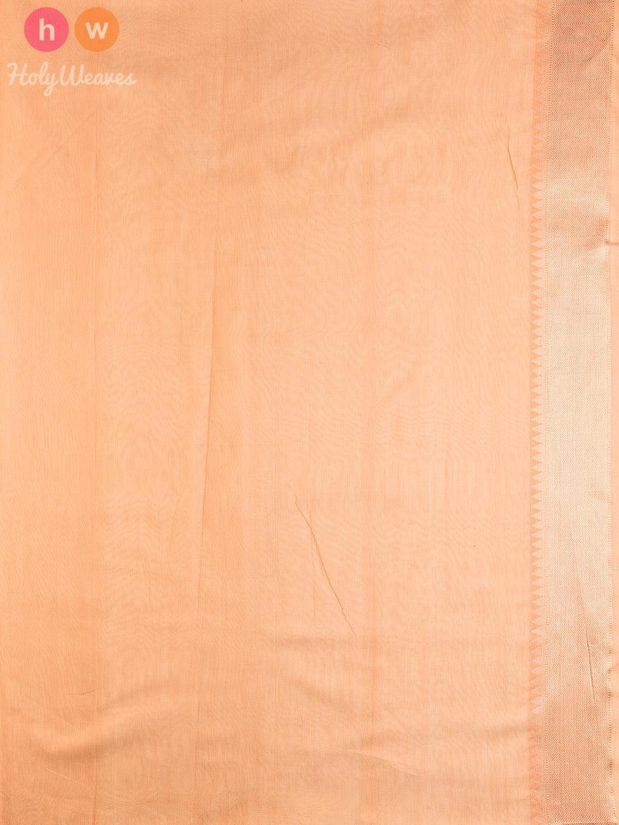 Beige Striped Chevron Cutwork Brocade Handwoven Pure Cotton Silk Saree - By HolyWeaves, Benares