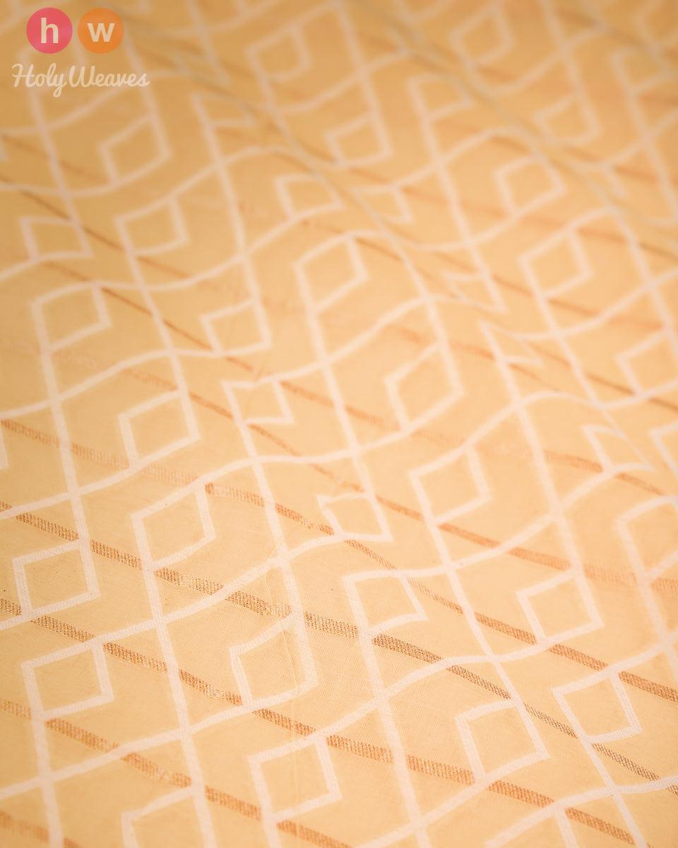 Beige-Yellow Banarasi Cutwork Brocade Handwoven Cotton Silk Fabric - By HolyWeaves, Benares