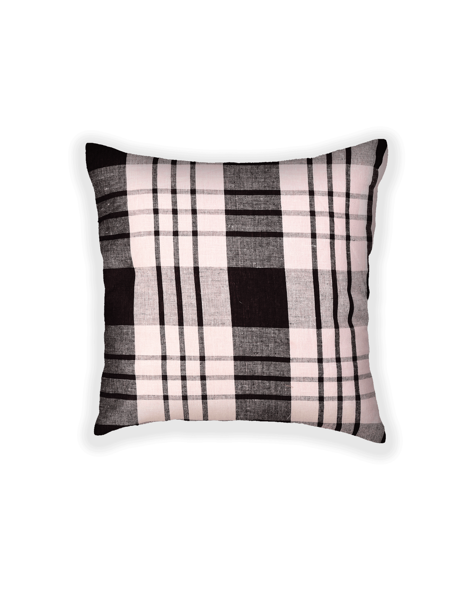 Black & White Checks Linen Cotton Cushion Cover 16" - By HolyWeaves, Benares