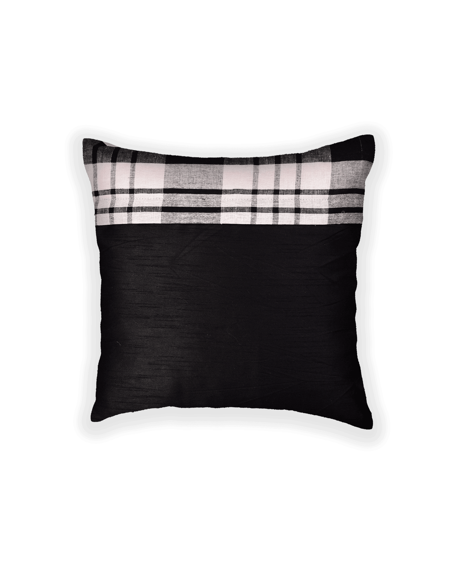 Black & White Checks Linen Cotton Cushion Cover 16" - By HolyWeaves, Benares