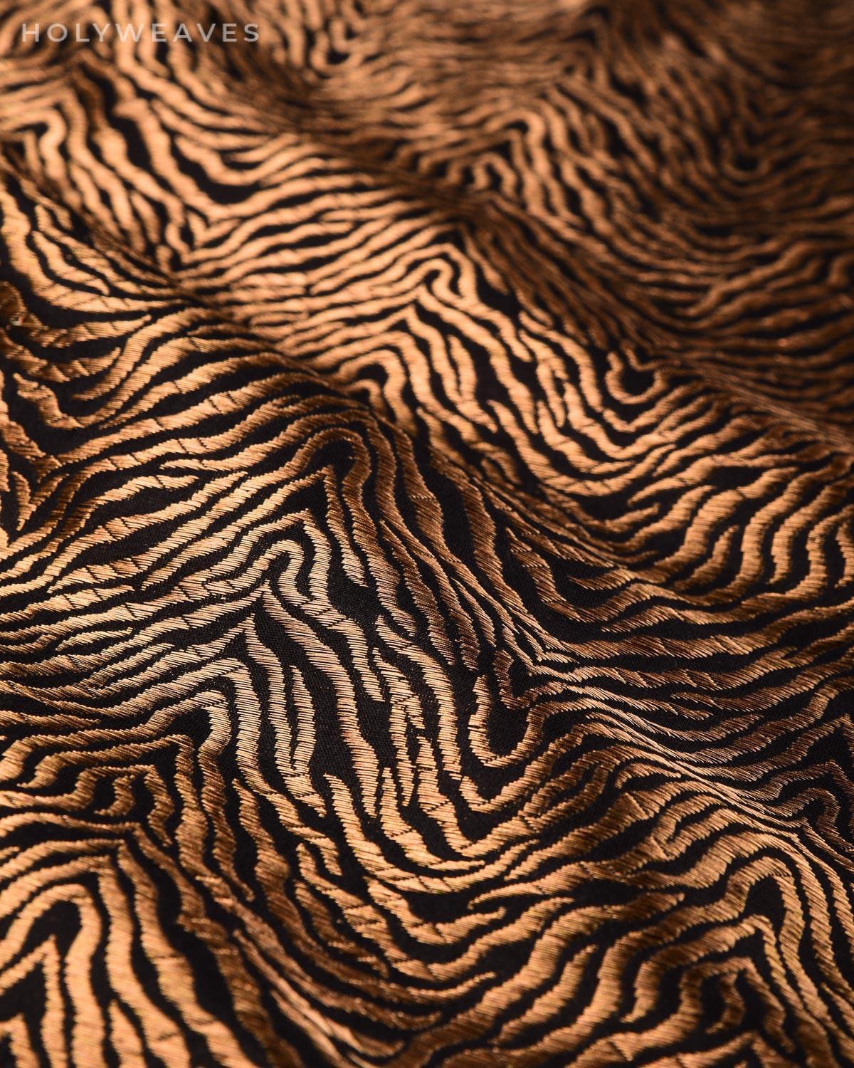 Black Antique Zari Tiger Stripes Brocade Handwoven Pure Silk Pocket Square For Men - By HolyWeaves, Benares