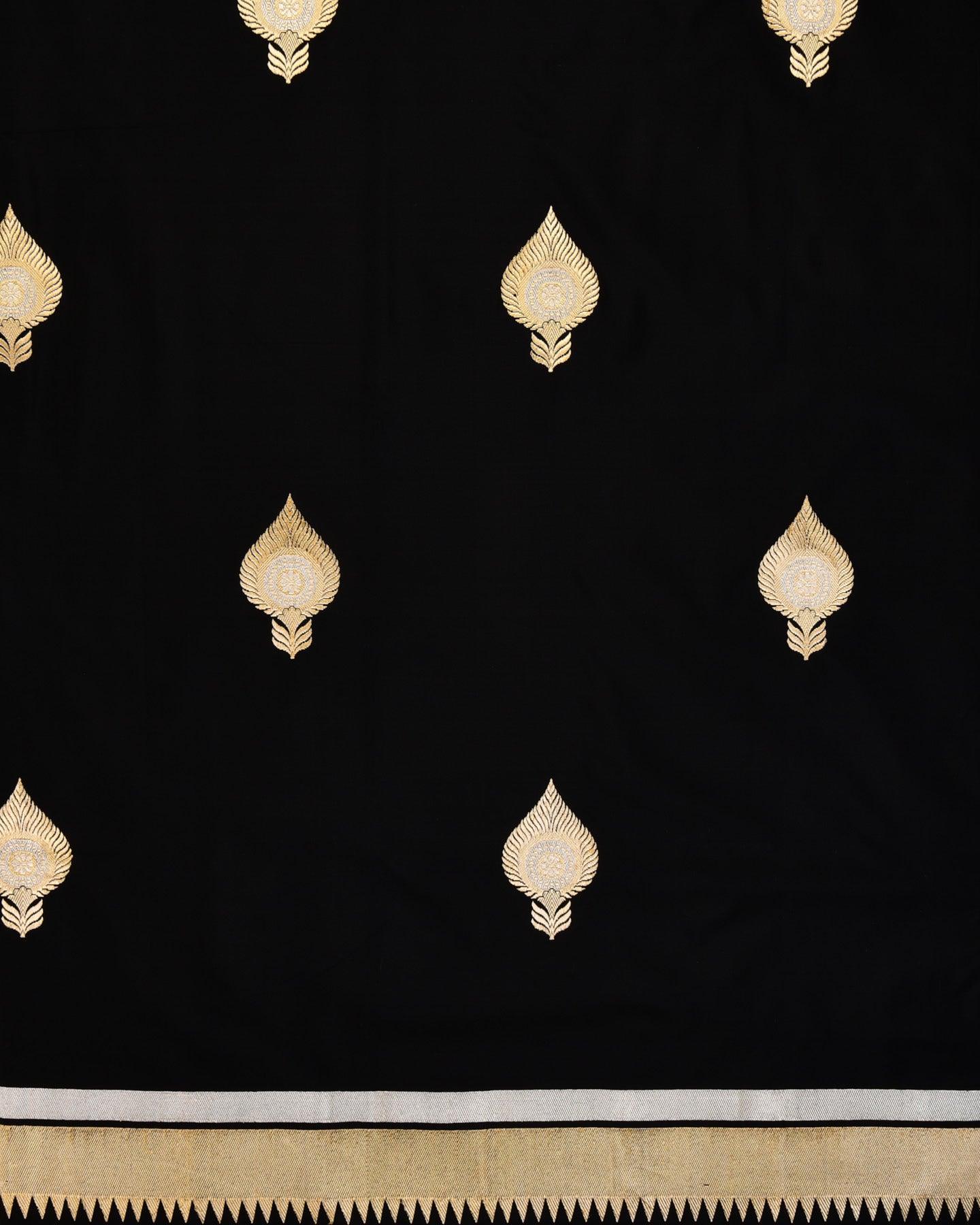 Black Banarasi Alfi Sona Rupa Kalgi Buta Kadhuan Brocade Handwoven Katan Silk Saree - By HolyWeaves, Benares