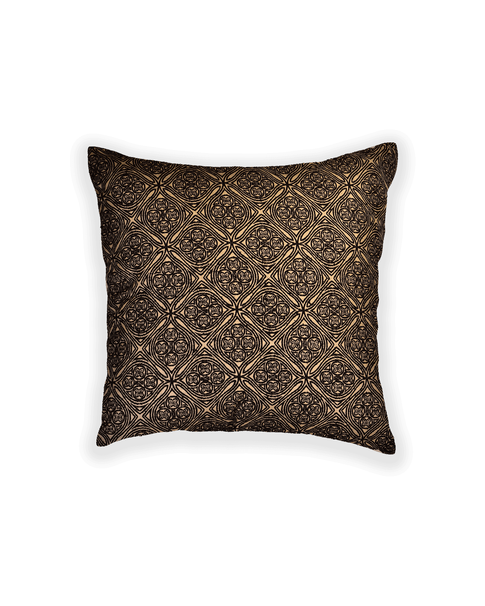 Black Banarasi Brocade Noile Silk Cushion Cover 16" - By HolyWeaves, Benares
