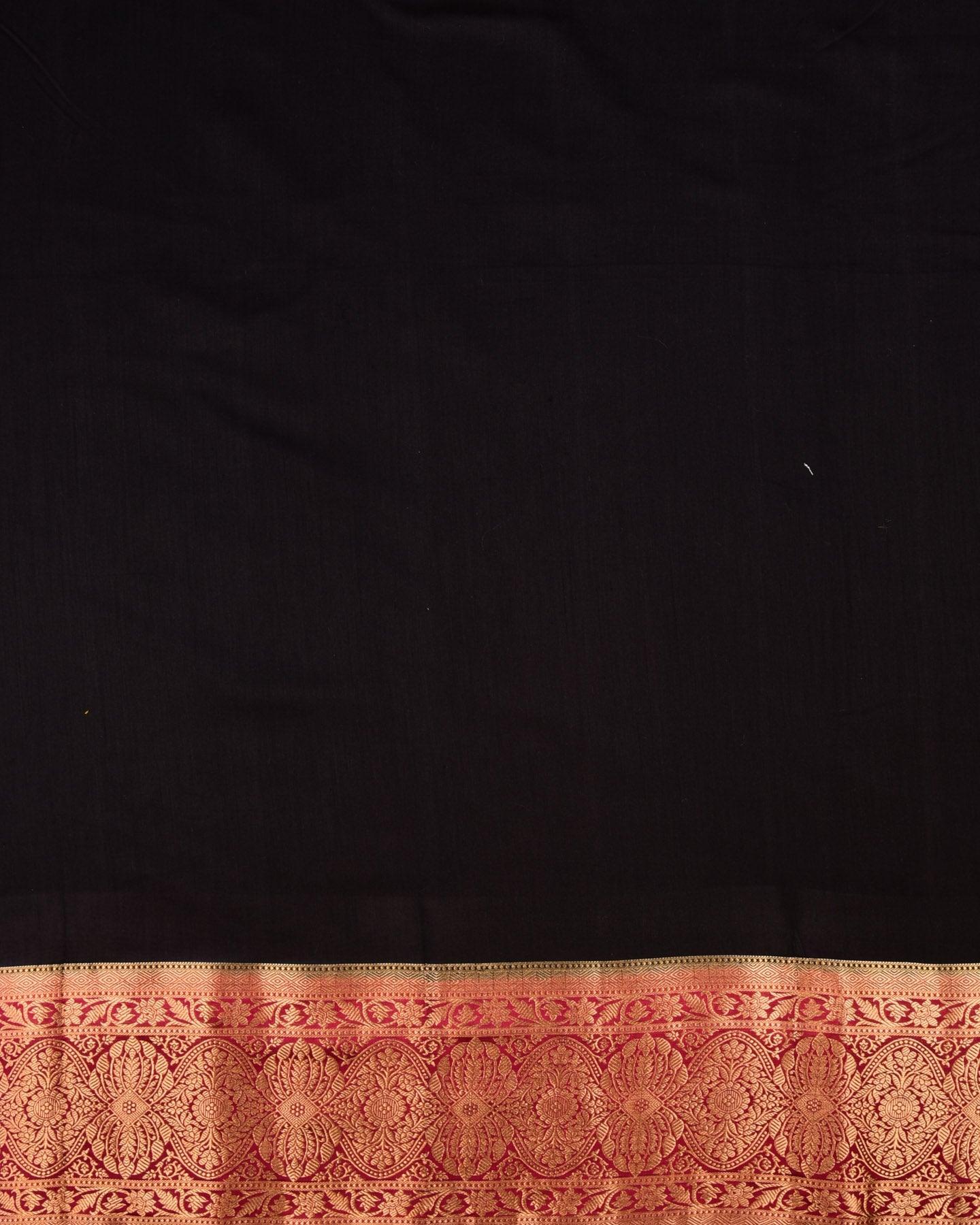 Black Banarasi Brocade Woven Spun Silk Saree with Contrast Maroon Zari Brocade Border - By HolyWeaves, Benares