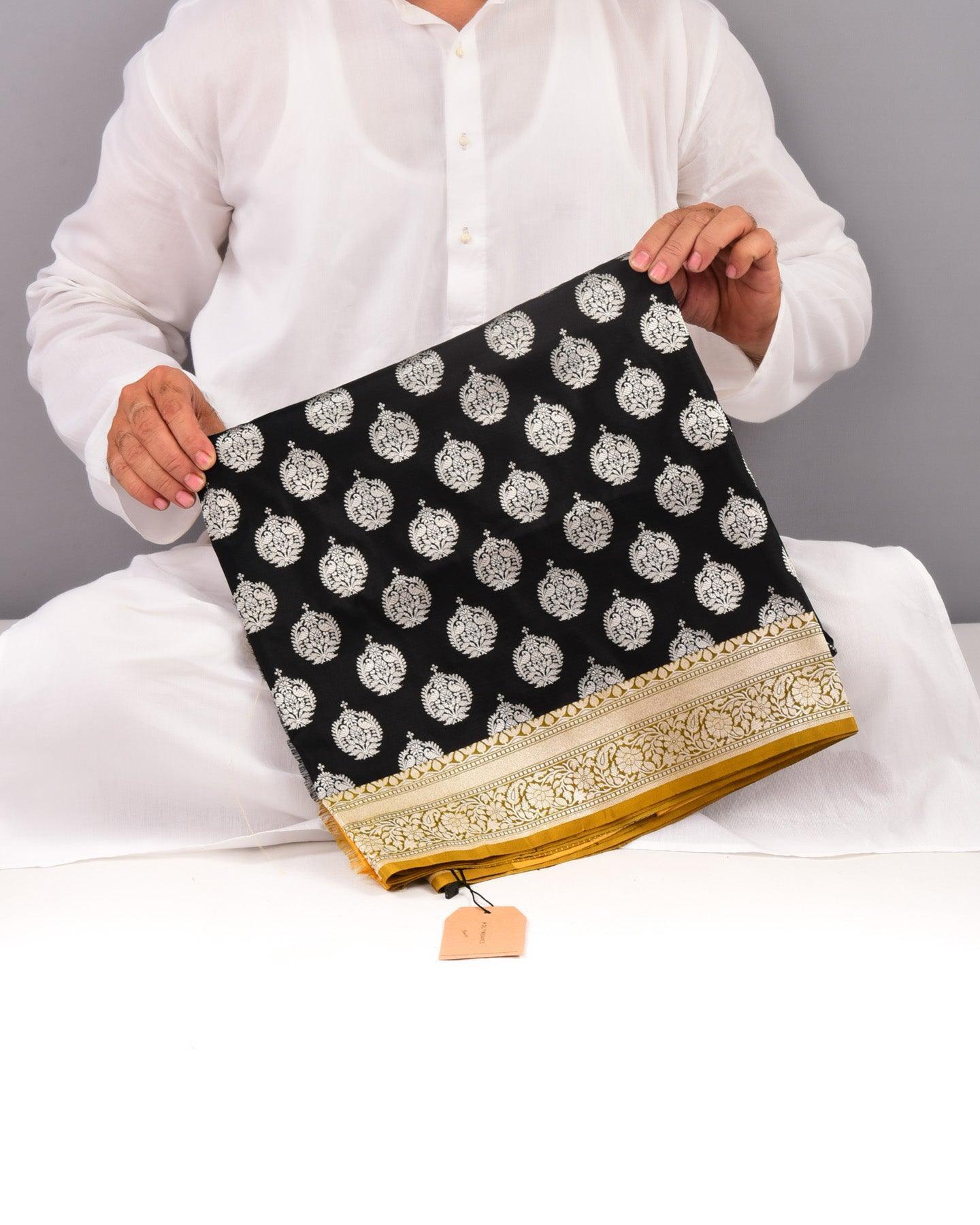 Black Banarasi Classic Buta Cutwork Brocade Handwoven Katan Silk Saree - By HolyWeaves, Benares