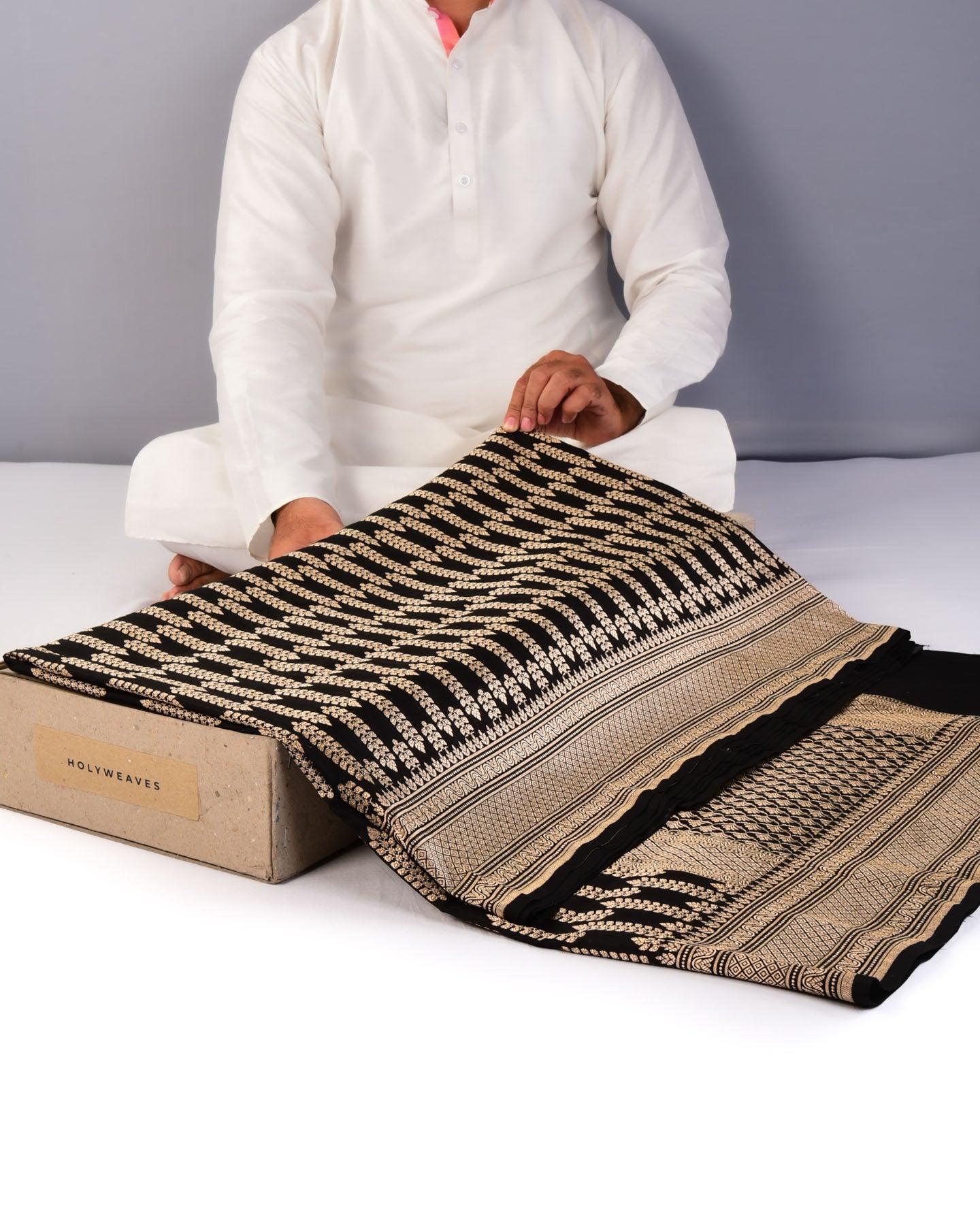 Black Banarasi Cutwork Brocade Handwoven Katan Silk Saree - By HolyWeaves, Benares