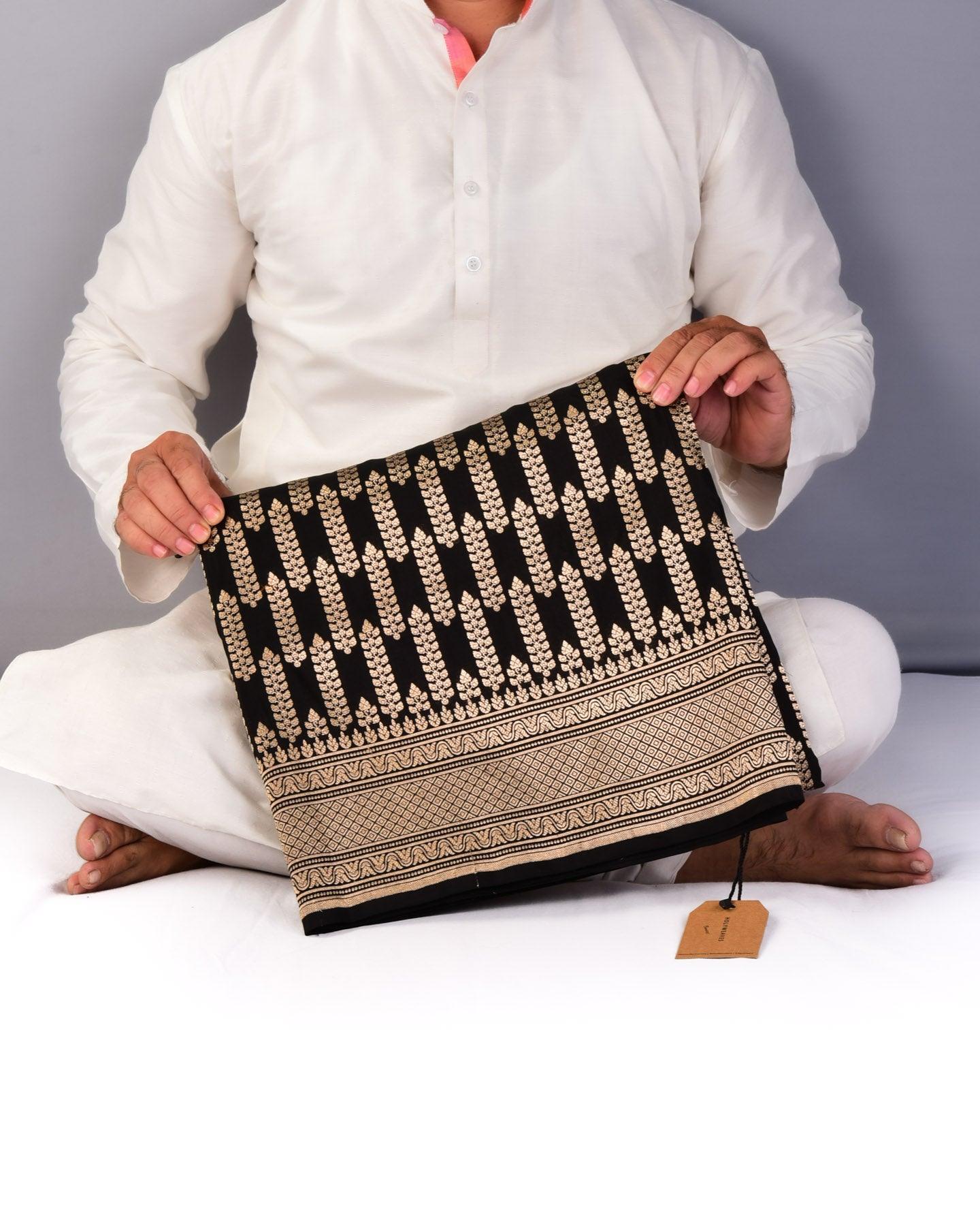 Black Banarasi Cutwork Brocade Handwoven Katan Silk Saree - By HolyWeaves, Benares