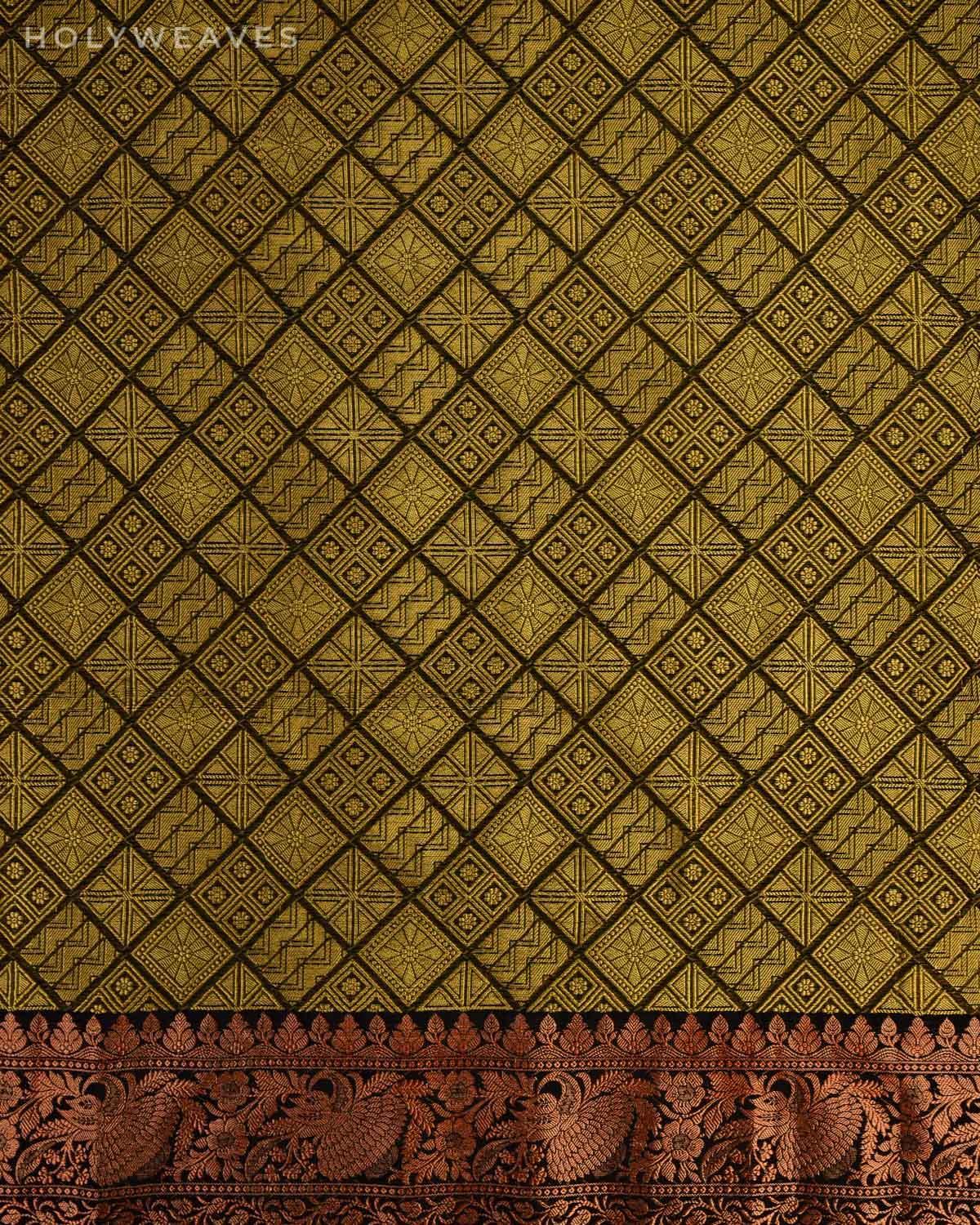 Black Banarasi Cutwork Brocade Woven Art Cotton Silk Saree with Antique Zari Border - By HolyWeaves, Benares