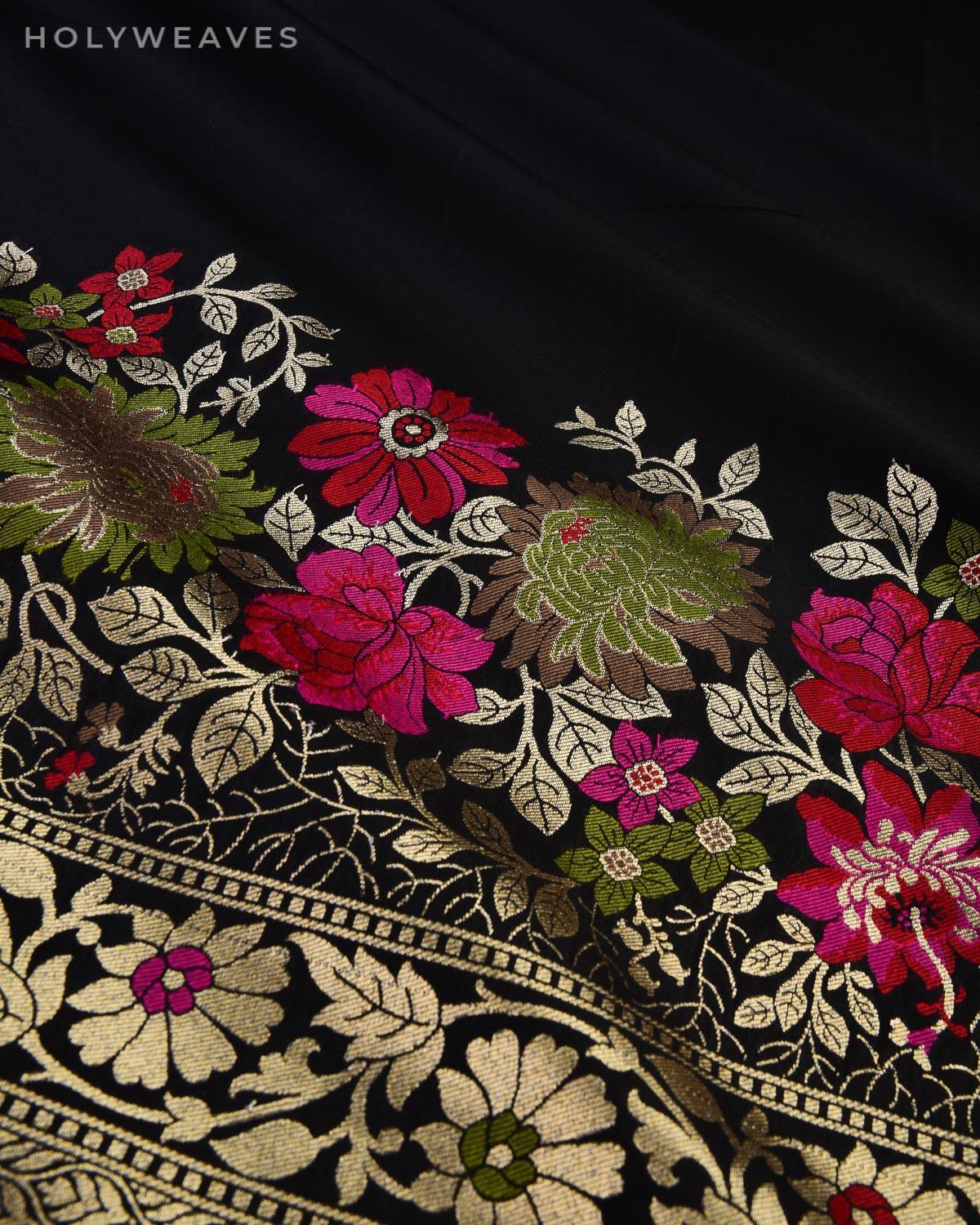 Black Banarasi Cutwork Brocade Woven Art Silk Saree with Brocade Blouse Piece - By HolyWeaves, Benares
