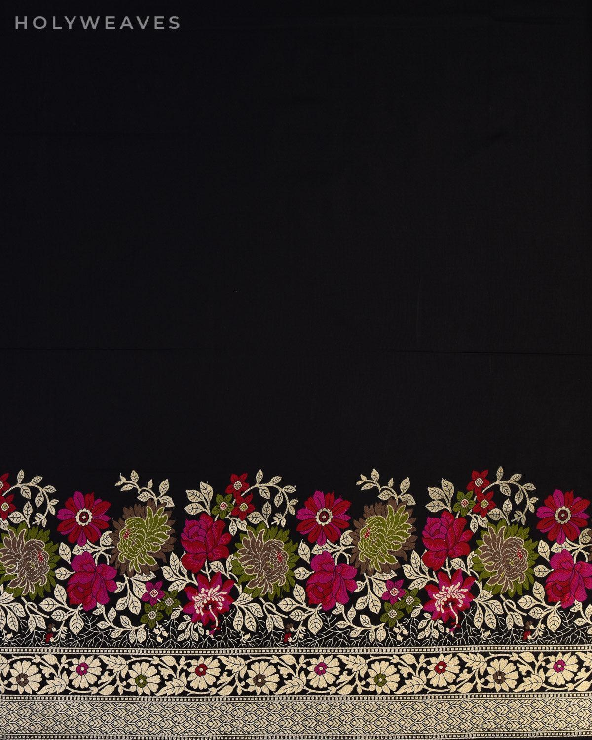 Black Banarasi Cutwork Brocade Woven Art Silk Saree with Brocade Blouse Piece - By HolyWeaves, Benares