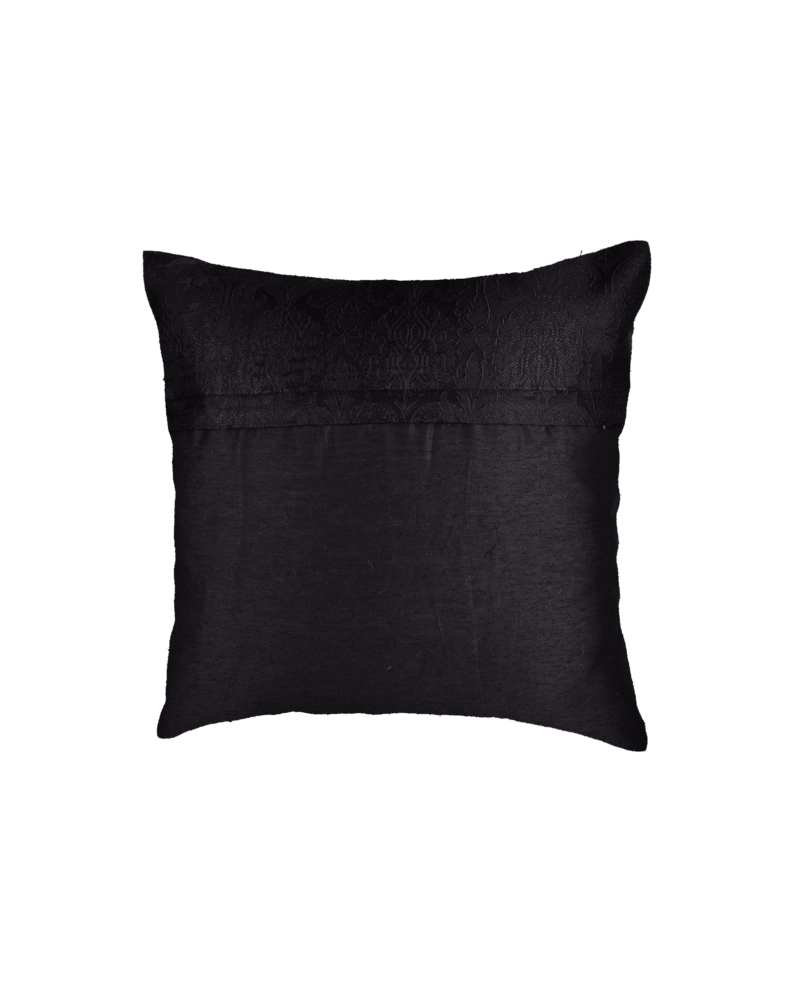 Black Banarasi Damask Viscose Silk Cushion Cover 16" - By HolyWeaves, Benares