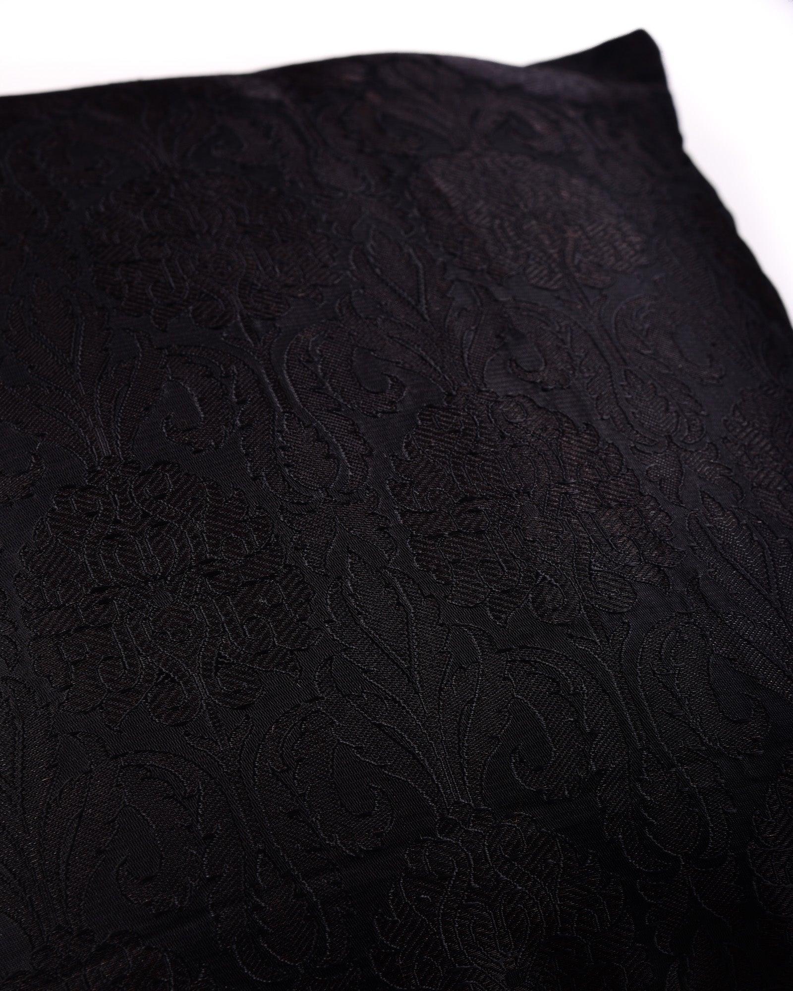 Black Banarasi Damask Viscose Silk Cushion Cover 16" - By HolyWeaves, Benares
