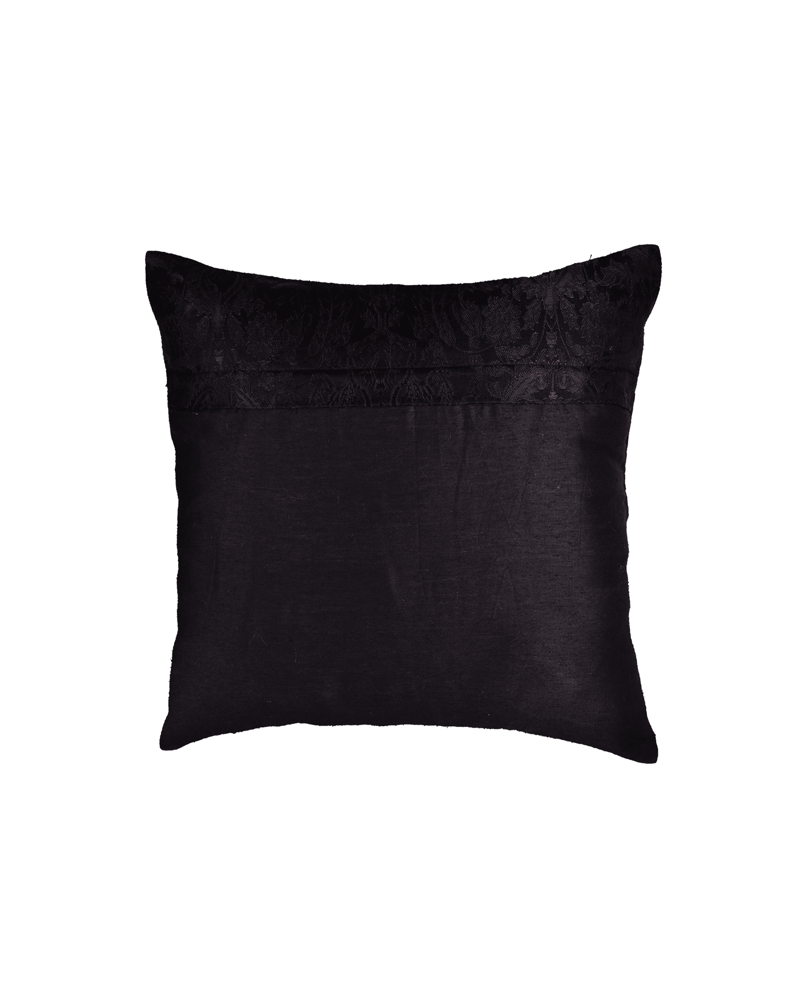 Black Banarasi Handloom Kimkhwab Poly Silk Cushion Cover 16" - By HolyWeaves, Benares