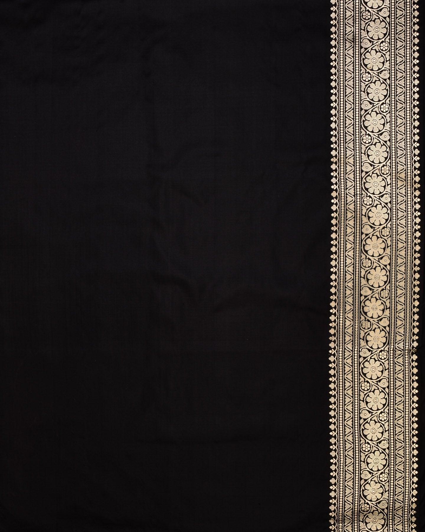 Black Banarasi Kairi Buti Gold Zari Kadhuan Brocade Handwoven Katan Silk Saree - By HolyWeaves, Benares