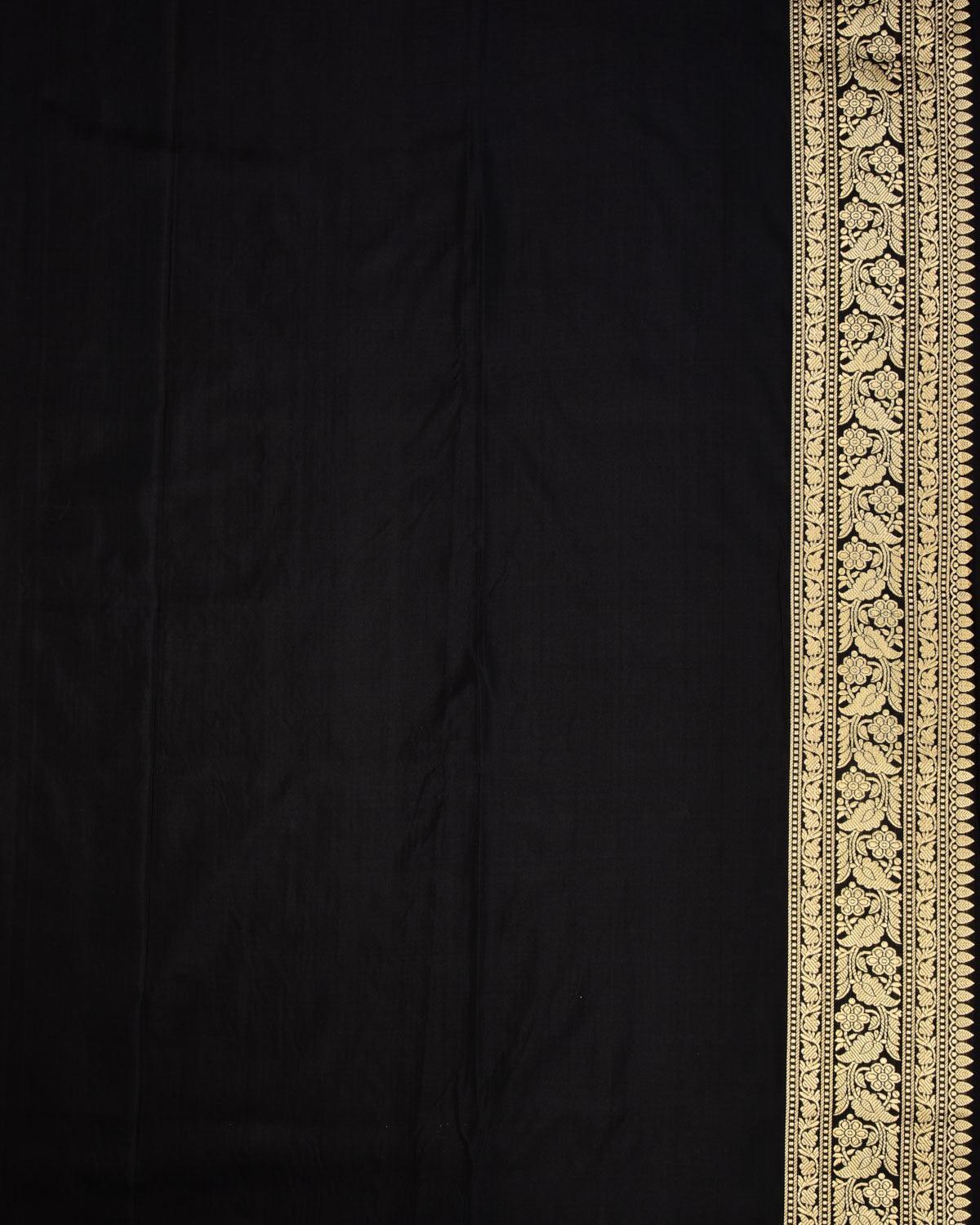 Black Banarasi Multi Color Dotted Stripes Gold & Silver Zari Resham Tanchoi Brocade Handwoven Katan Silk Saree - By HolyWeaves, Benares