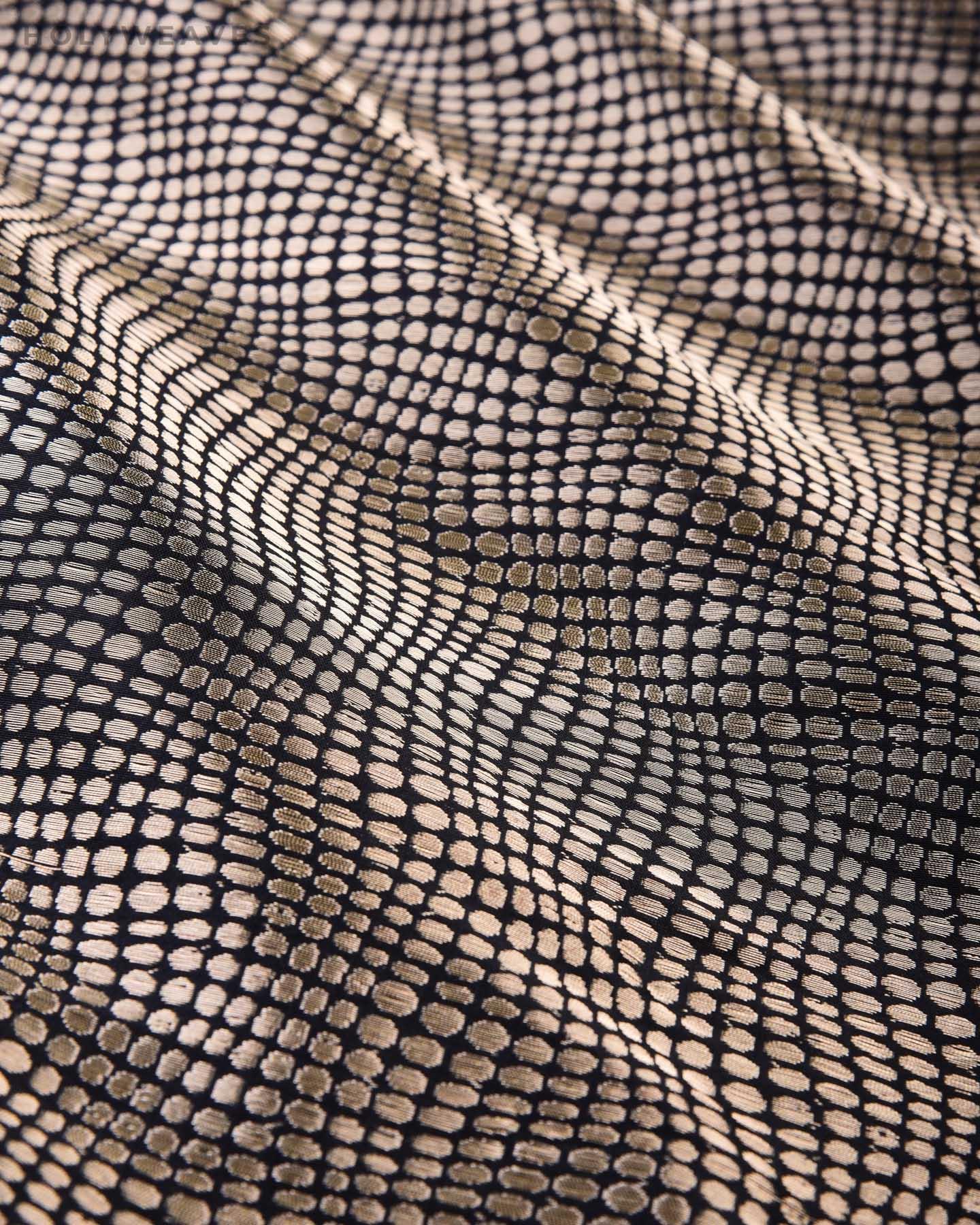 Black Banarasi Python Brocade Handwoven Katan Silk Fabric - By HolyWeaves, Benares