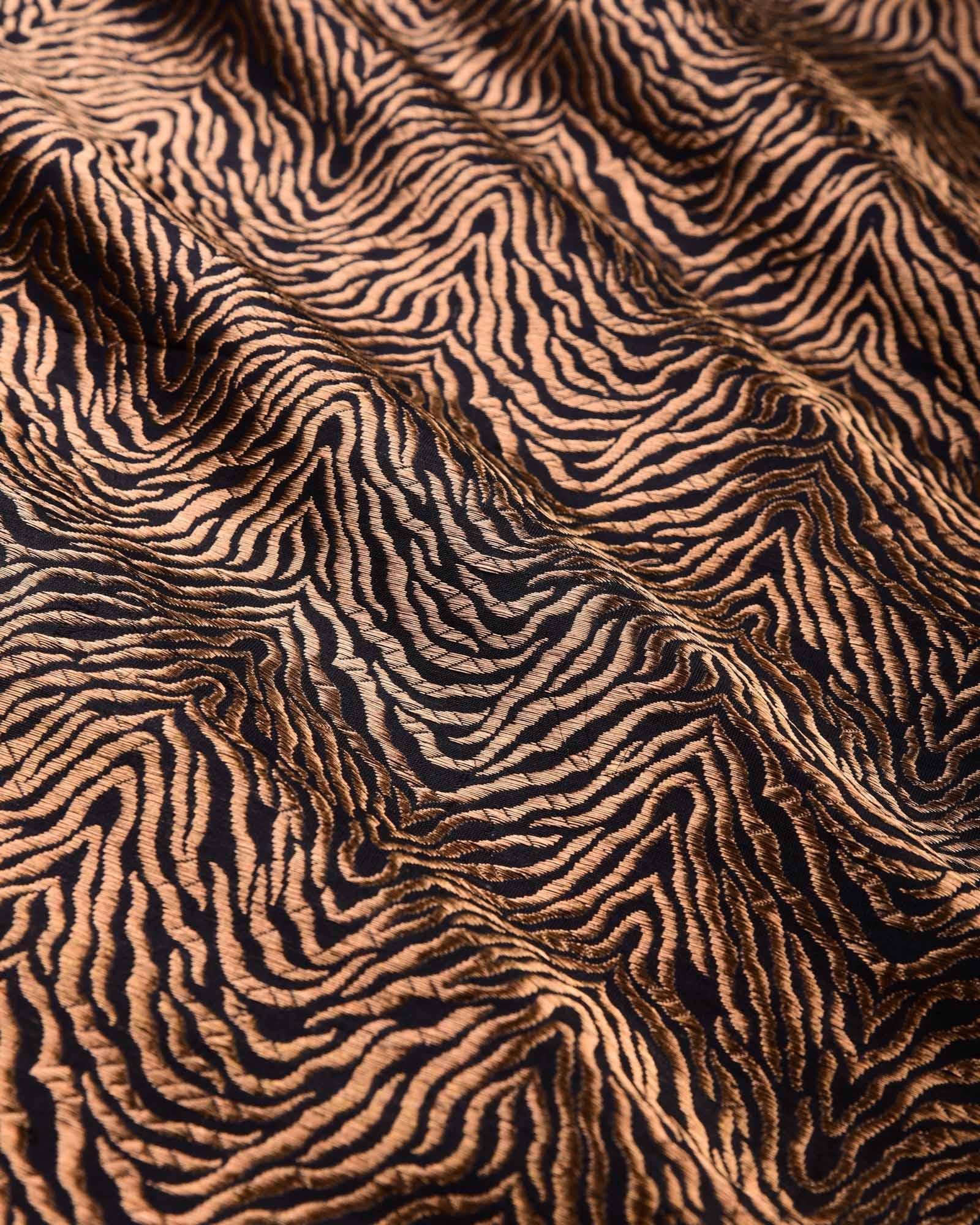 Black Banarasi RB Tiger Antique Zari Cutwork Brocade Handwoven Katan Silk Fabric - By HolyWeaves, Benares
