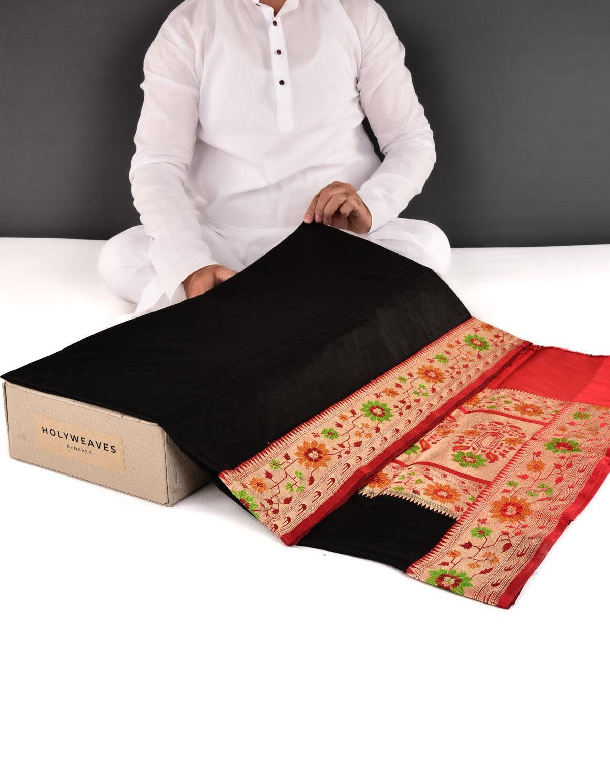 Black Banarasi Resham Buti Tanchoi Brocade Handwoven Katan Silk Saree - By HolyWeaves, Benares