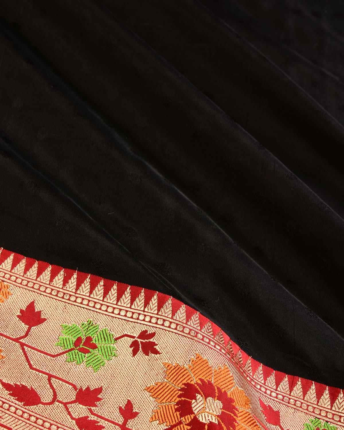 Black Banarasi Resham Buti Tanchoi Brocade Handwoven Katan Silk Saree - By HolyWeaves, Benares