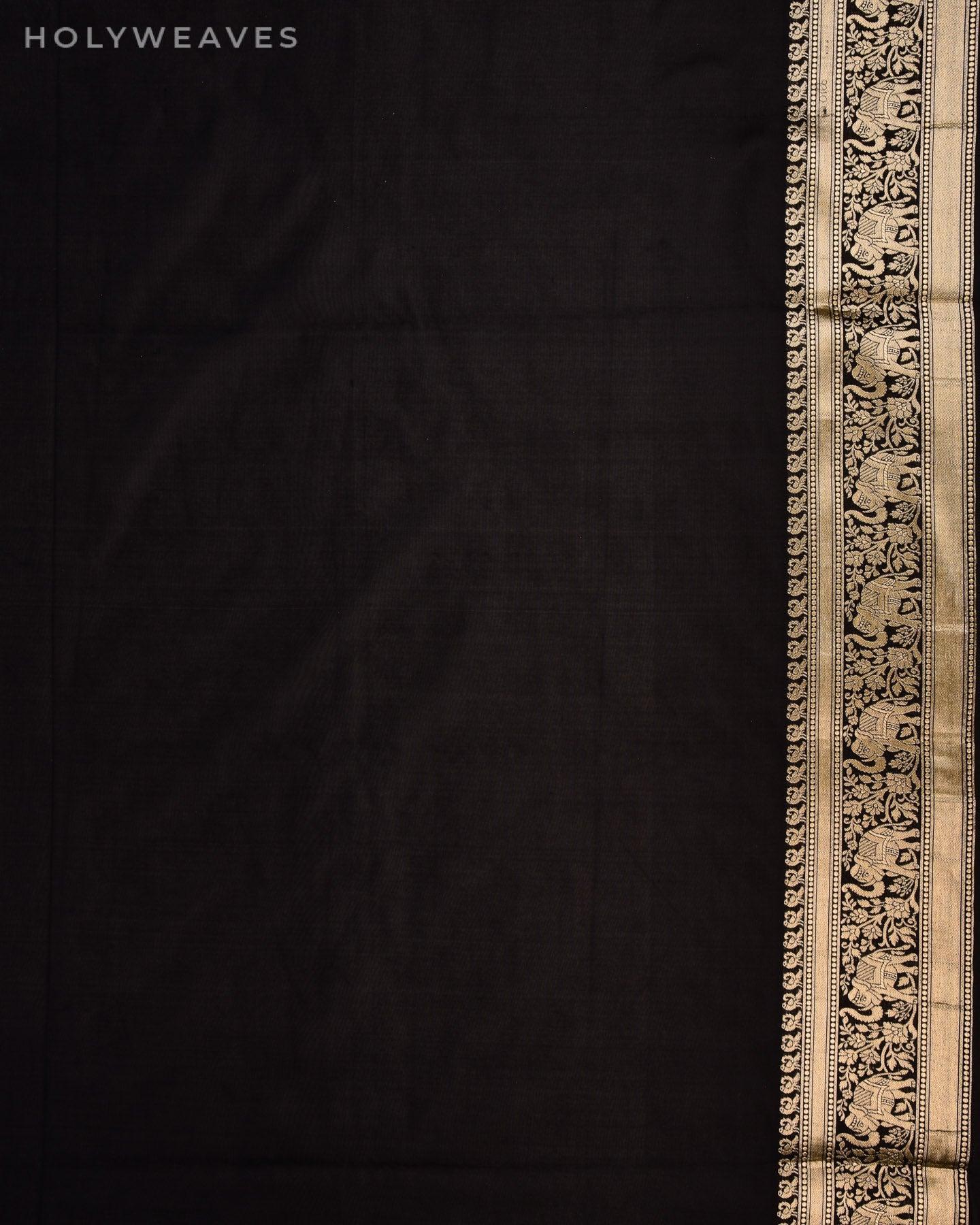 Black Banarasi Shikargah Cutwork Brocade Handwoven Katan Silk Saree - By HolyWeaves, Benares