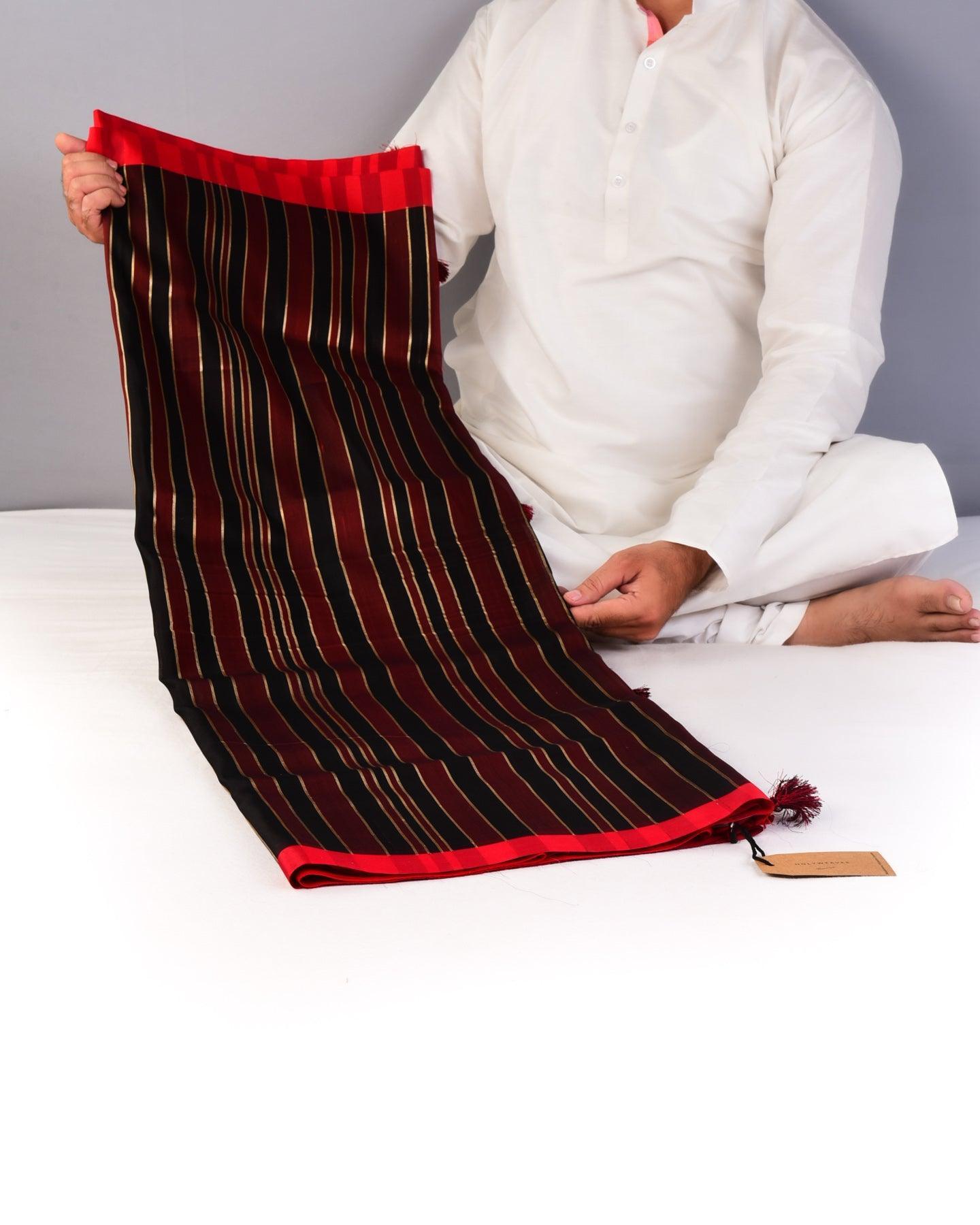Black Banarasi Stripes Brocade Handwoven Silk Saree - By HolyWeaves, Benares
