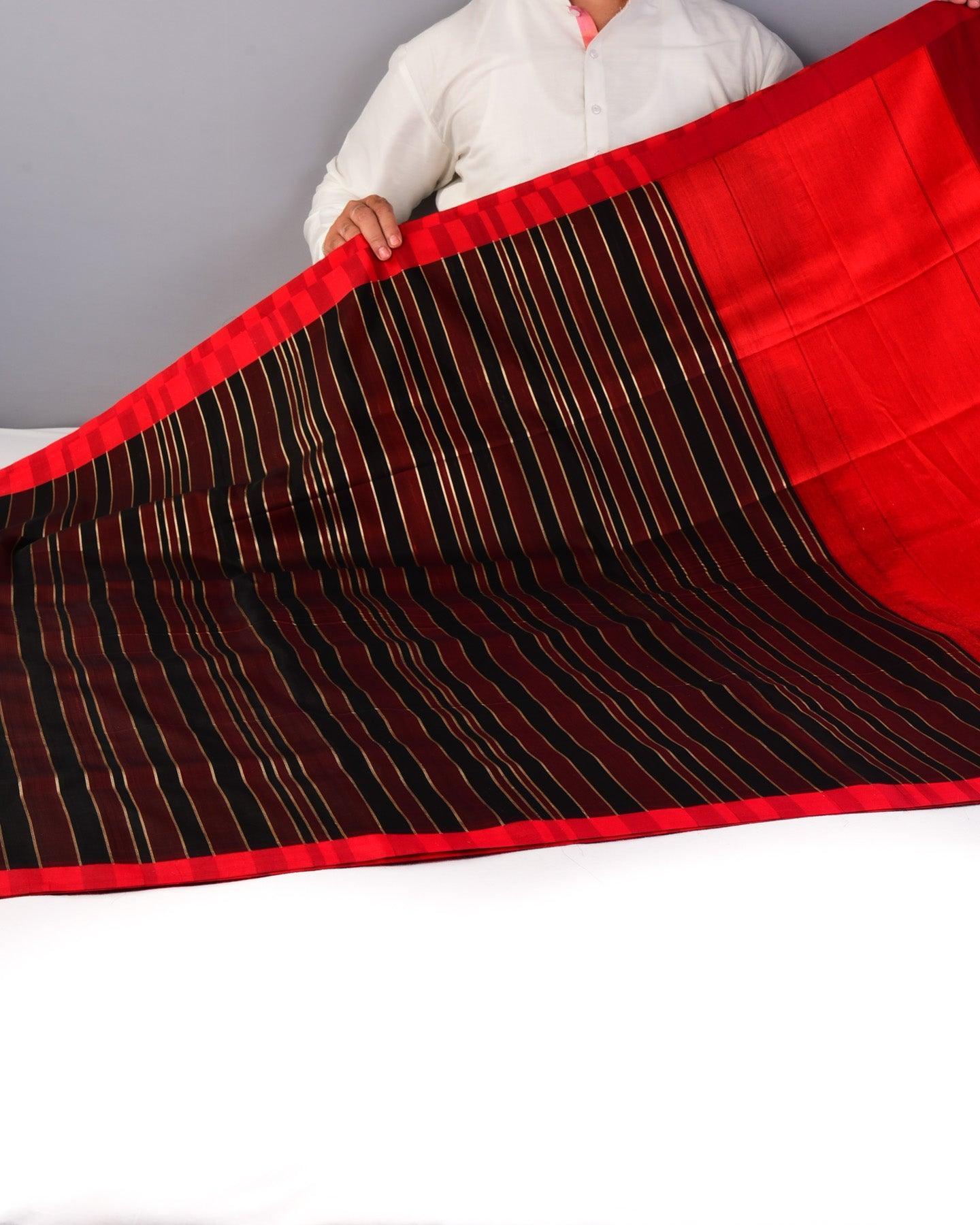 Black Banarasi Stripes Brocade Handwoven Silk Saree - By HolyWeaves, Benares