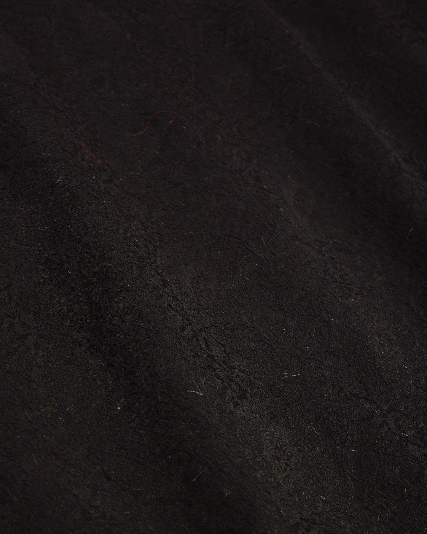 Black Banarasi Tanchoi Handwoven Silk-Wool Fabric - By HolyWeaves, Benares