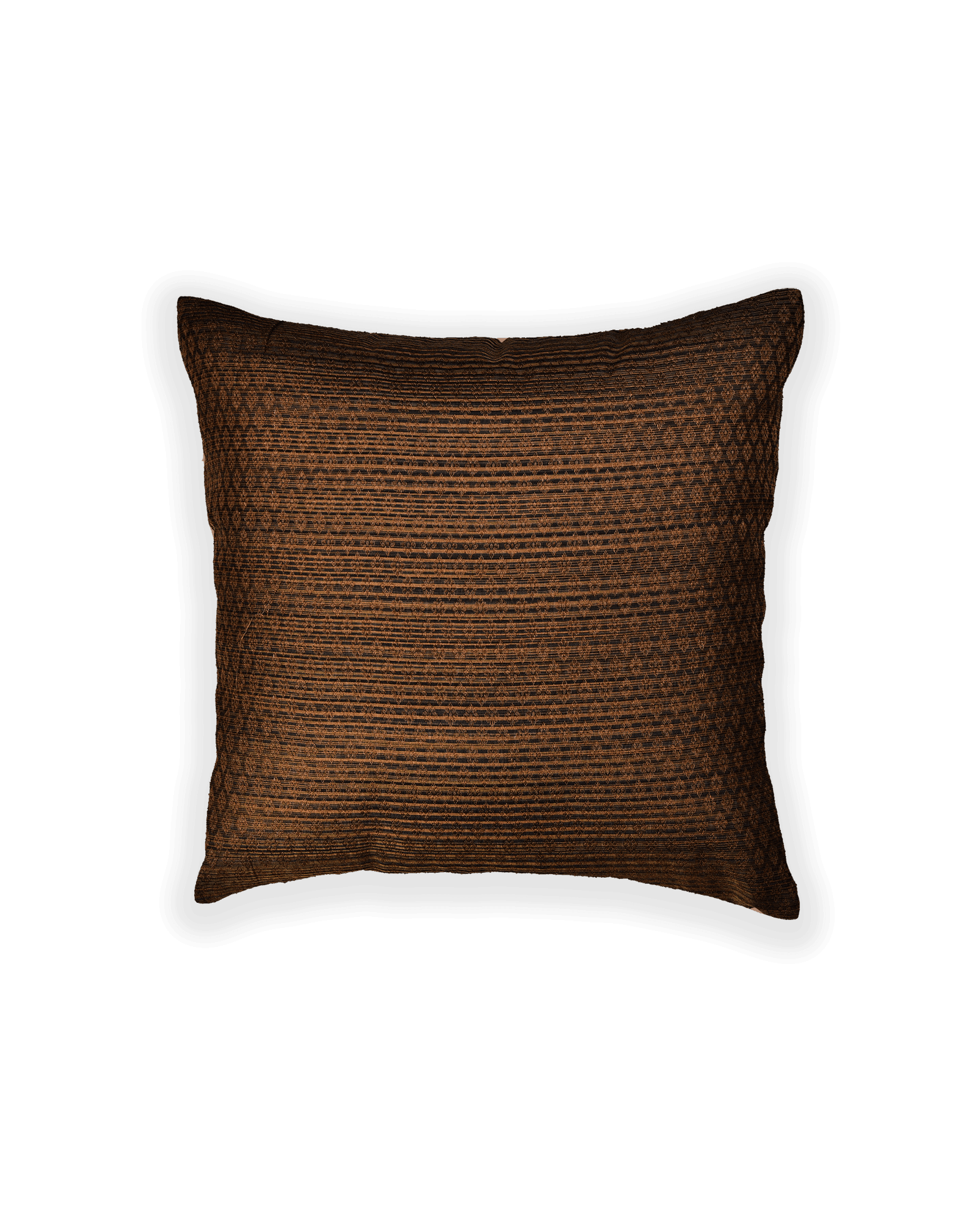 Black Banarasi Tanchoi Poly Cotton Cushion Cover 16" - By HolyWeaves, Benares