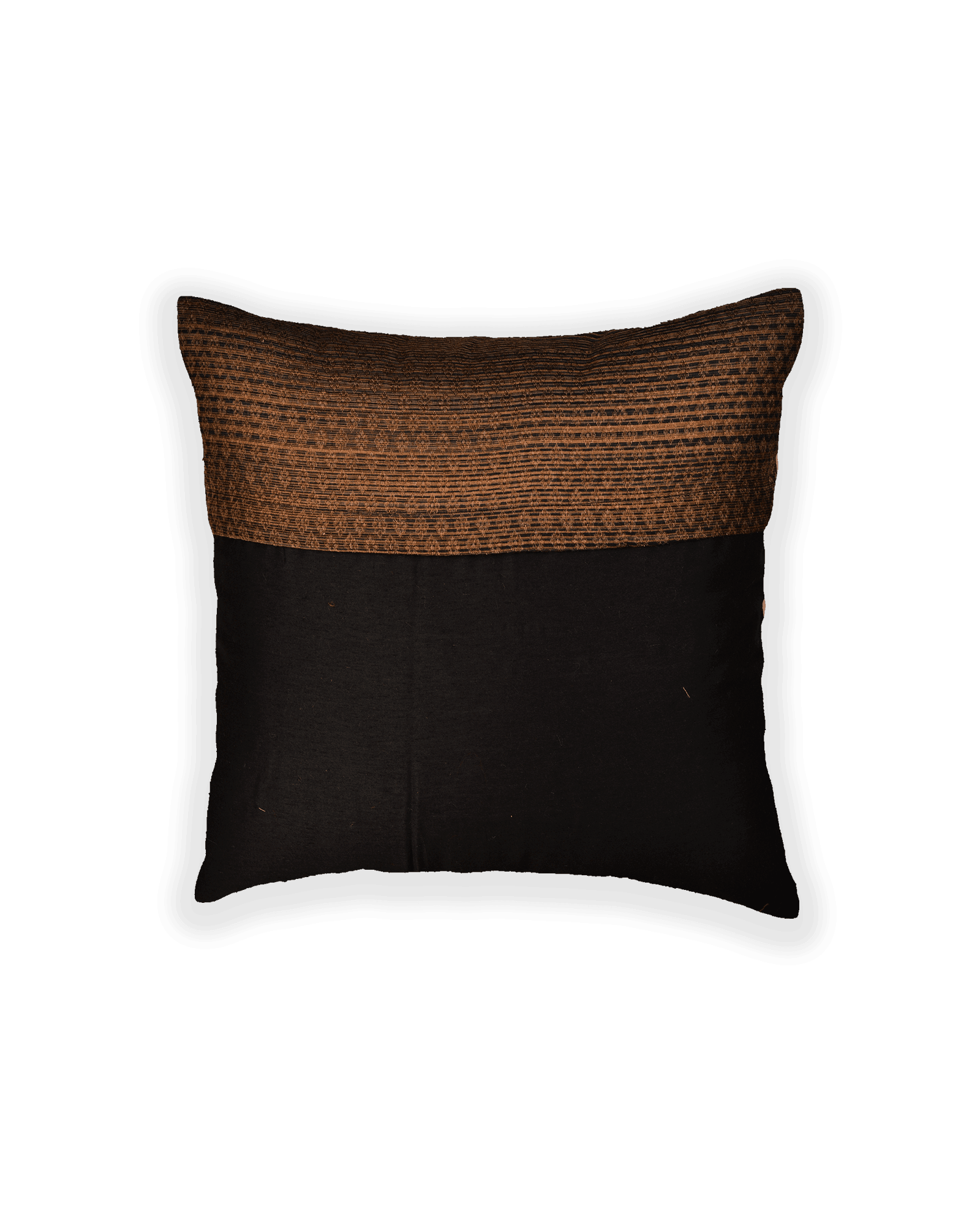 Black Banarasi Tanchoi Poly Cotton Cushion Cover 16" - By HolyWeaves, Benares