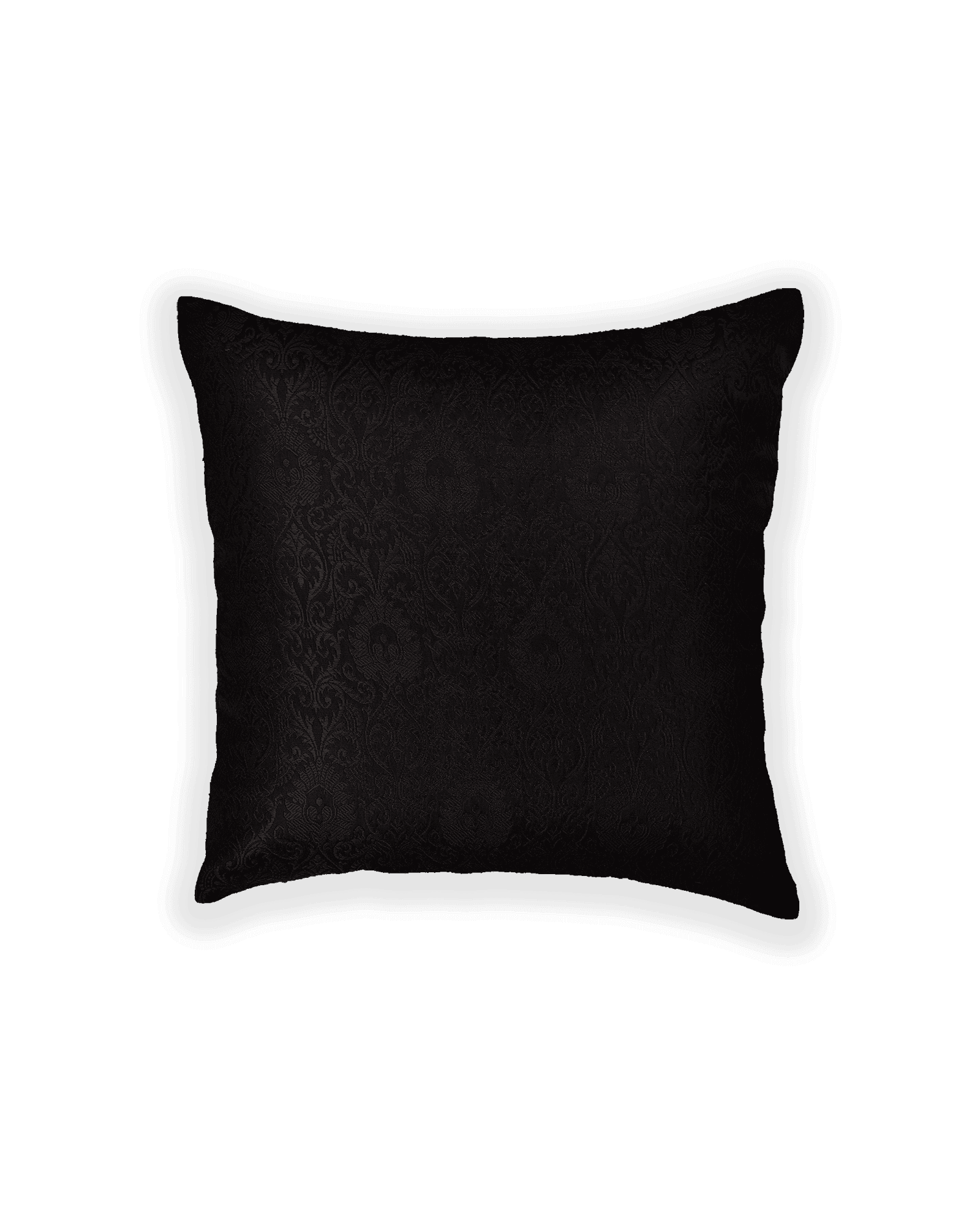 Black Banarasi Tanchoi Poly Silk Cushion Cover 16" - By HolyWeaves, Benares