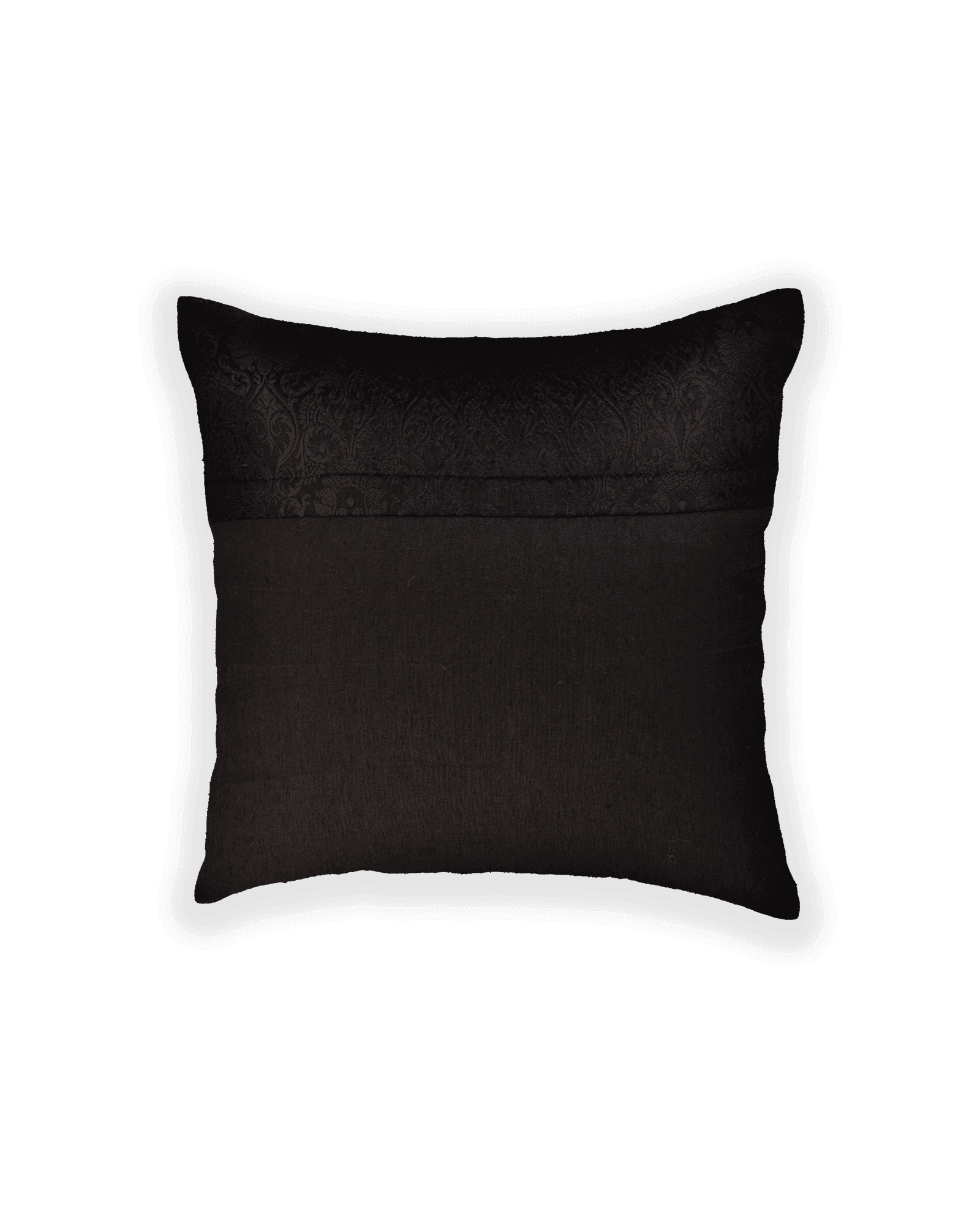 Black Banarasi Tanchoi Poly Silk Cushion Cover 16" - By HolyWeaves, Benares