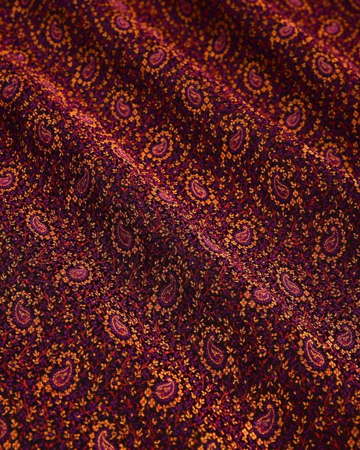 Black Banarasi Tehra Jamawar Handwoven Silk-wool Fabric - By HolyWeaves, Benares